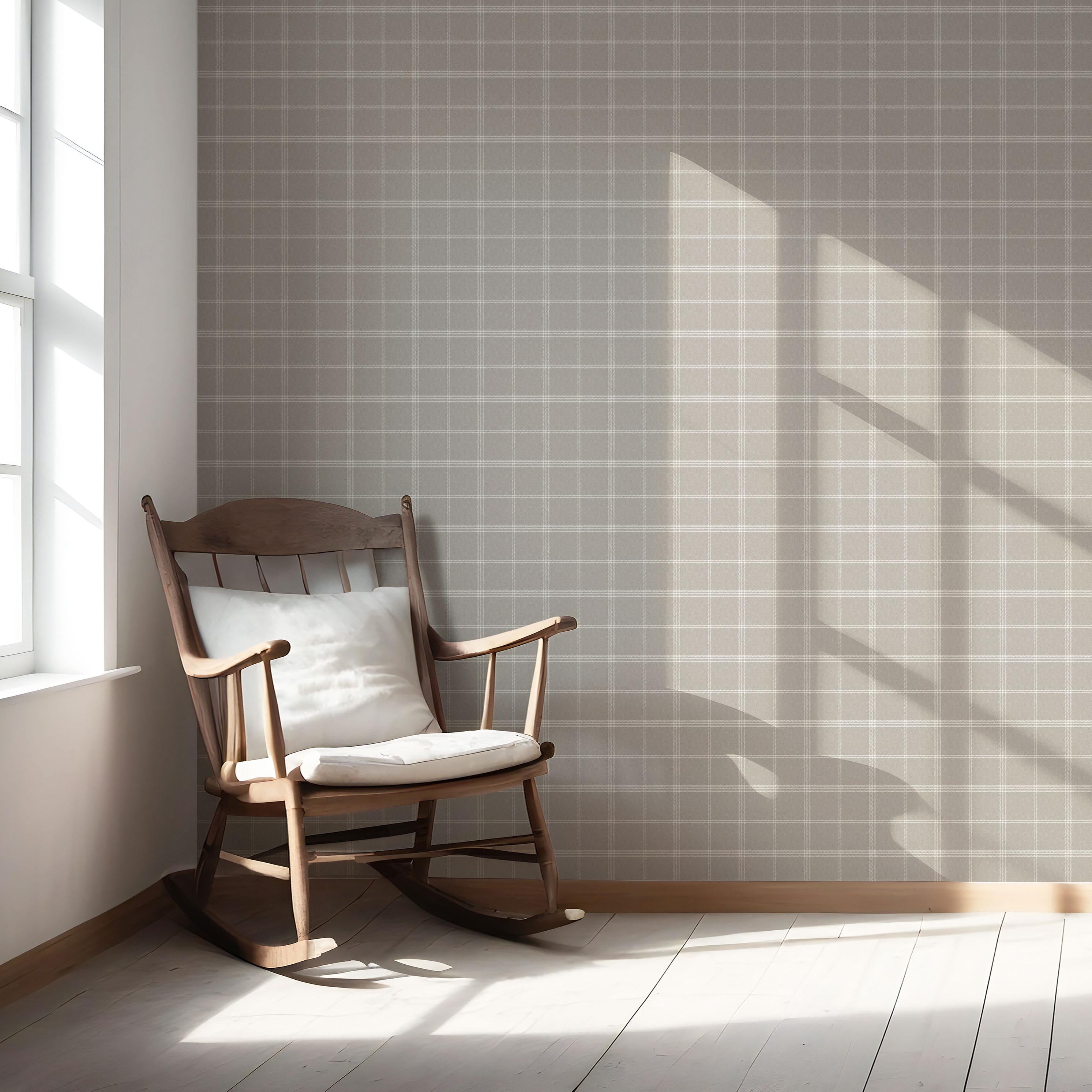 Neutral Geometric Plaid Checkered Nursery Wallpaper Sample (Beige/ Warm Gray/ Greige/ Taupe)