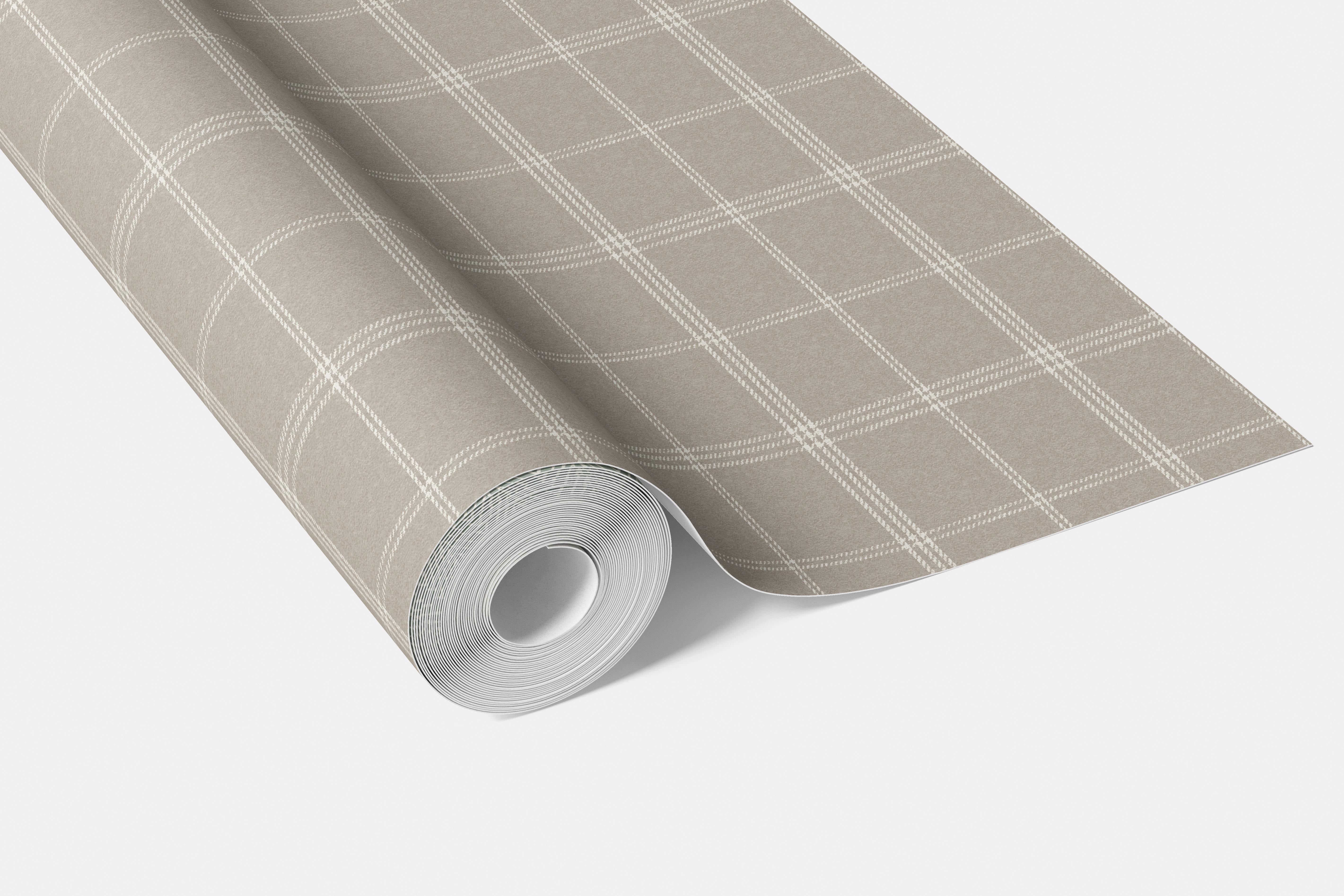 Neutral Geometric Plaid Checkered Bathroom Wallpaper (Beige/ Warm Gray/ Greige/ Taupe)