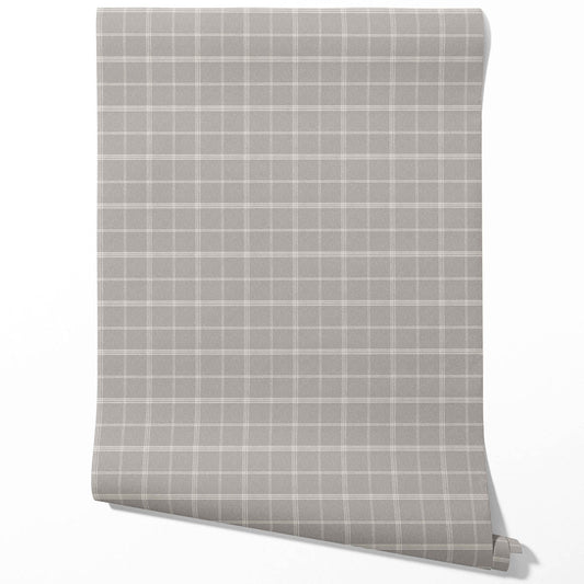 Neutral Geometric Plaid Checkered Traditional Wallpaper (Silver Gray)