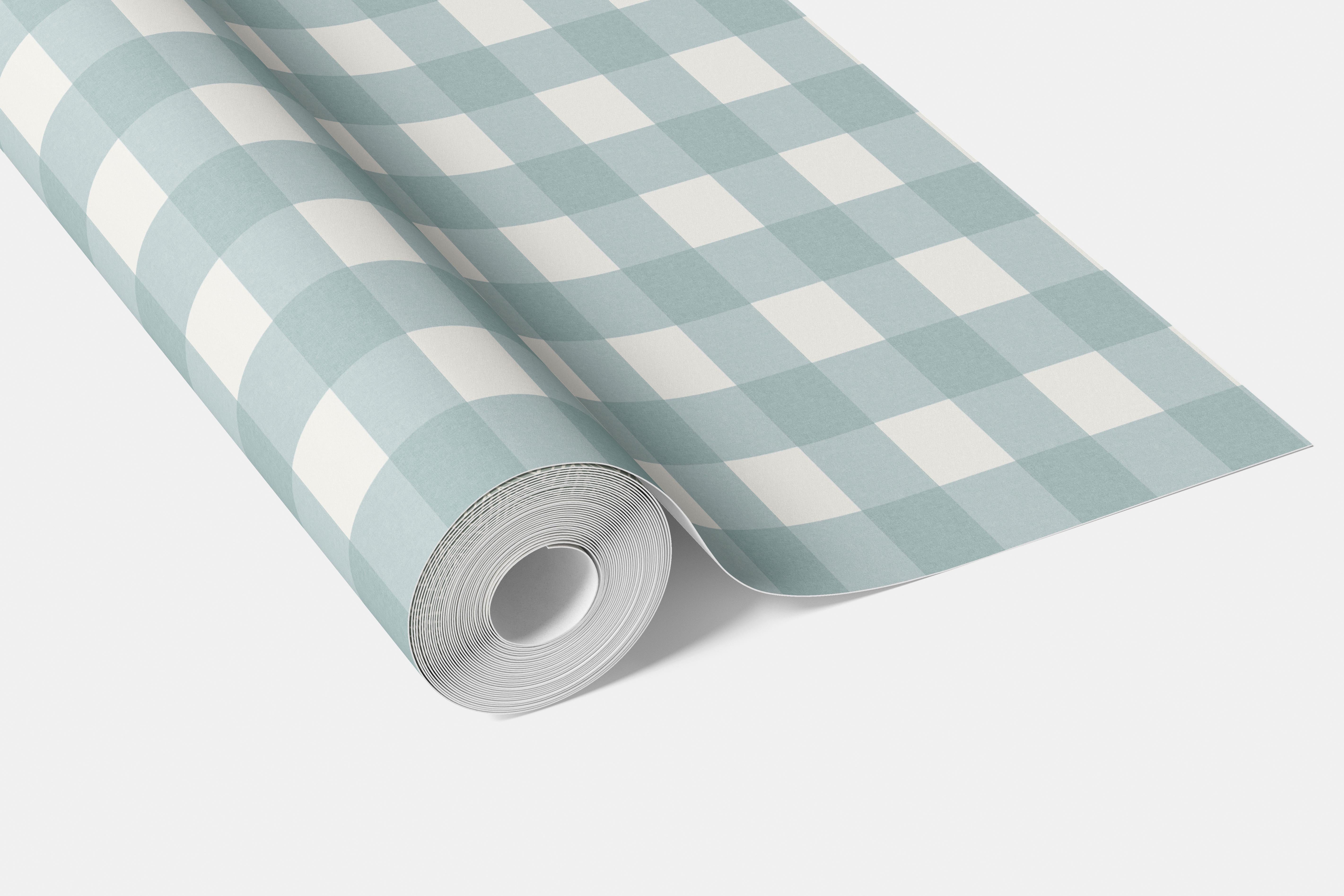 Geometric Gingham Checkered Living Room Wallpaper Sample (Seafoam Blue)
