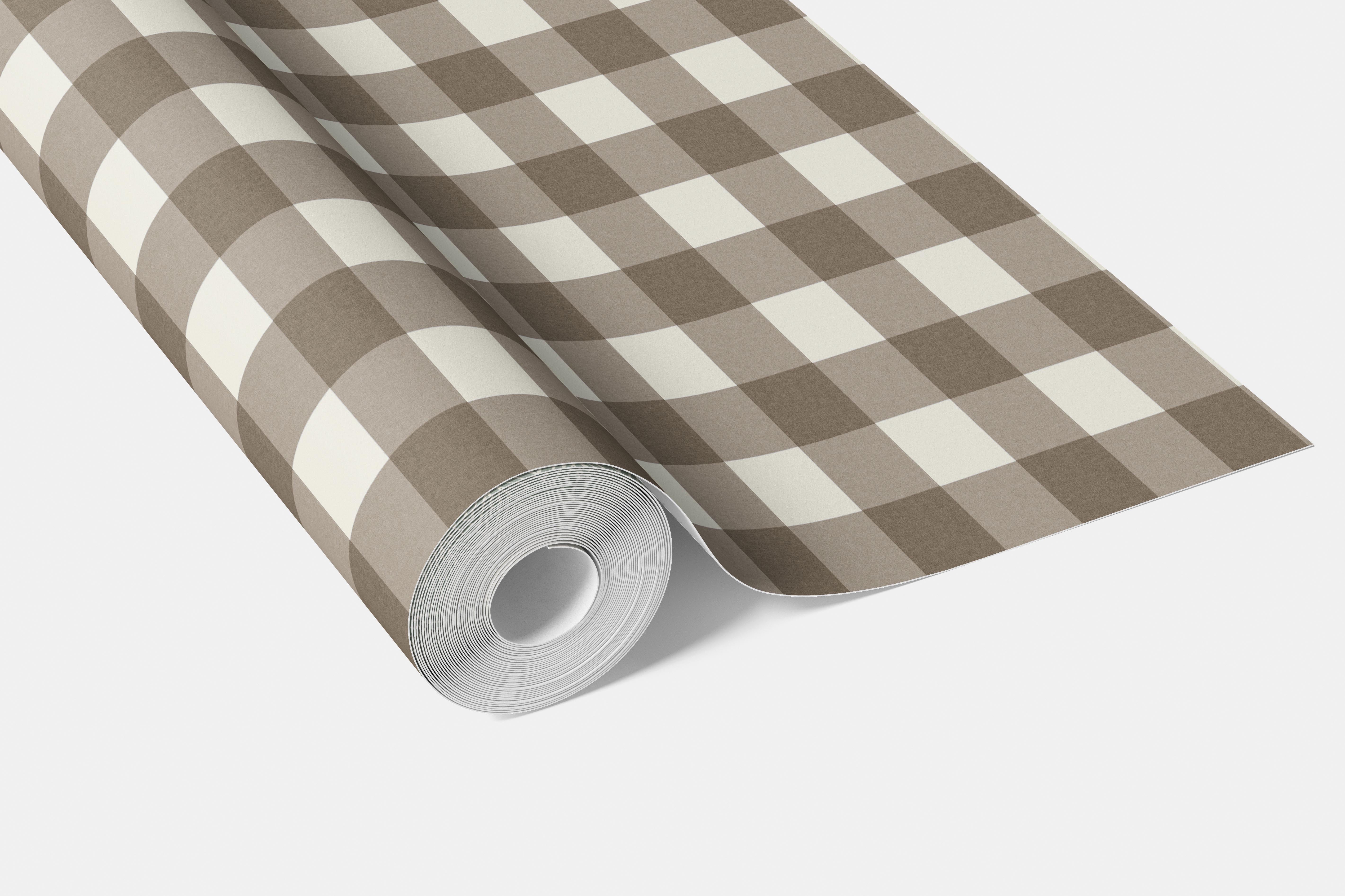Neutral Geometric Gingham Checkered Living Room Wallpaper (Taupe Brown)