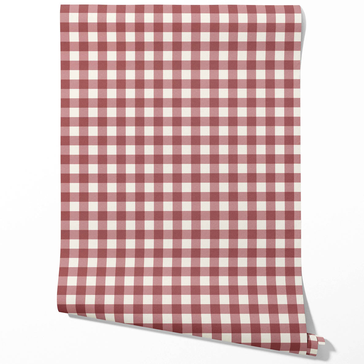 Geometric Gingham Checkered Traditional Wallpaper Sample (Burgundy Red)