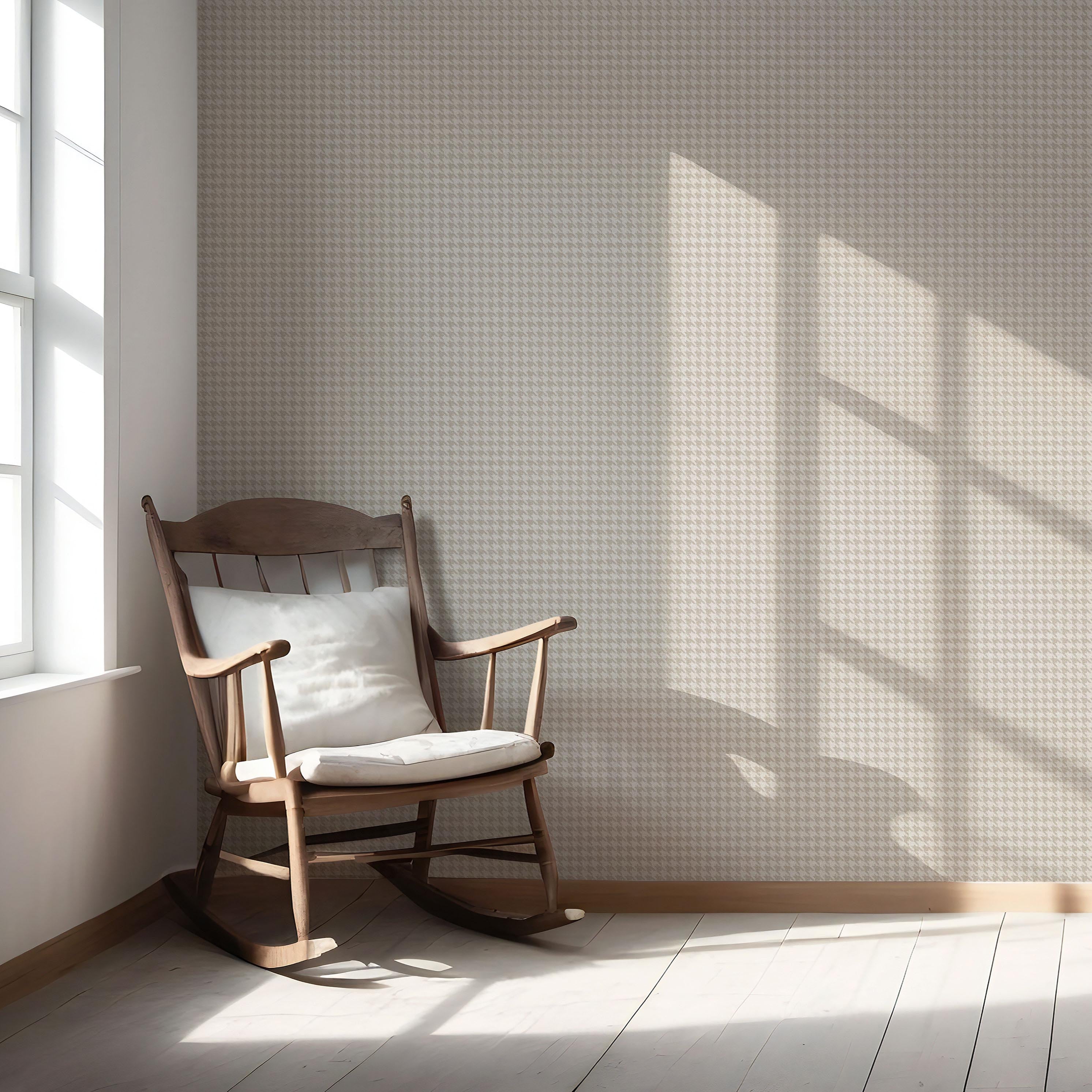 Neutral Plain/ Textured Houndstooth Nursery Wallpaper Sample (Beige/ Soft Taupe)
