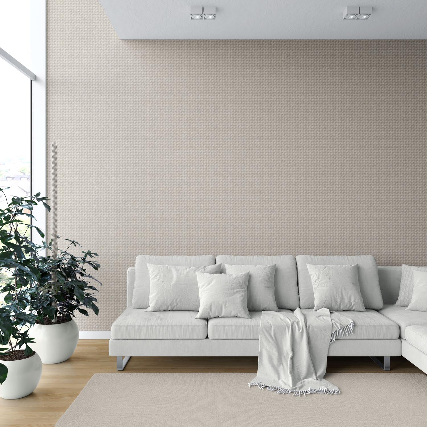 Neutral Plain/ Textured Houndstooth Shower Toilet Wallpaper Sample (Beige/ Soft Taupe)