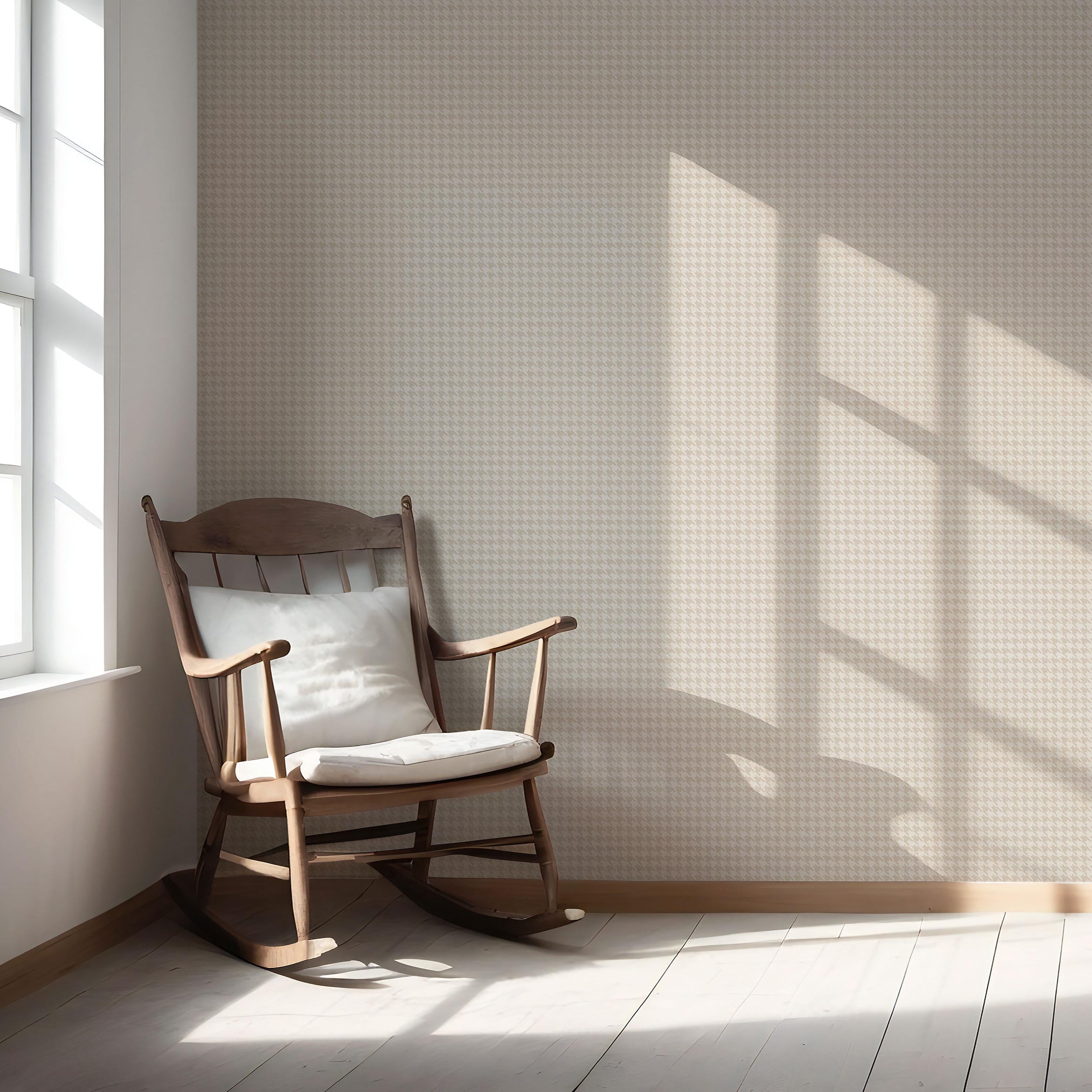 Neutral Plain/ Textured Houndstooth Nursery Wallpaper Sample (Stone Beige/ Greige)