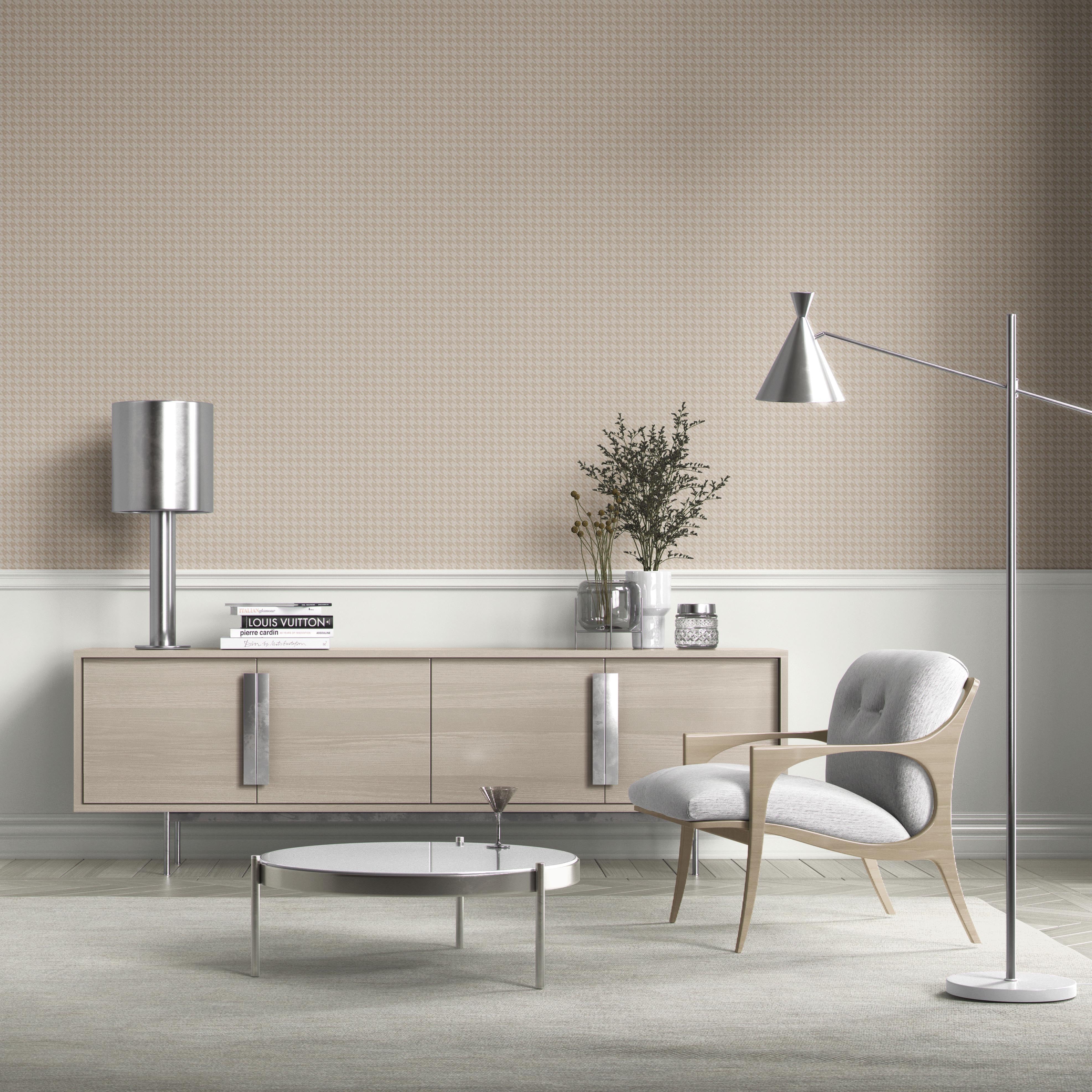 Neutral Plain/ Textured Houndstooth Kitchen Wallpaper Sample (Stone Beige/ Greige)