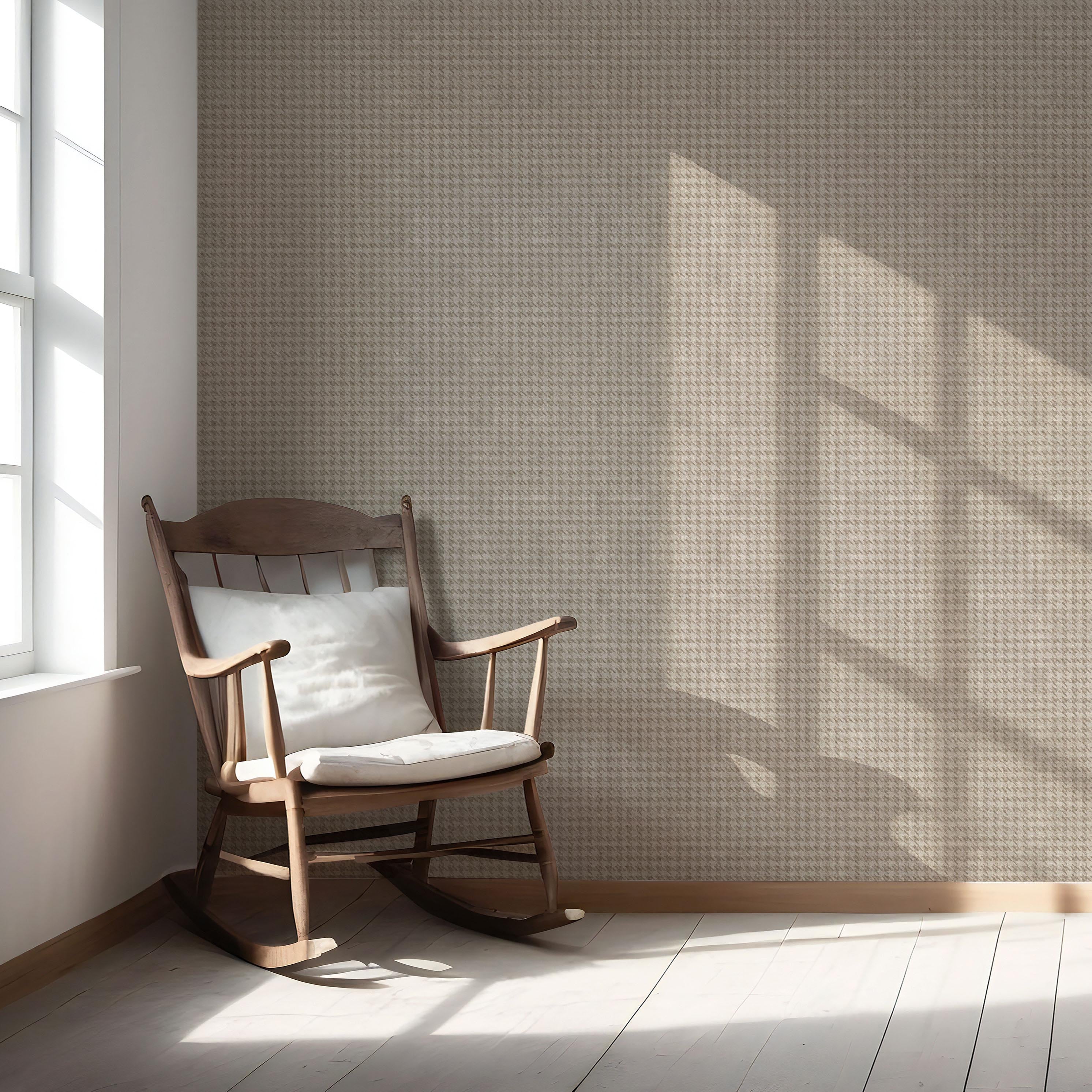 Neutral Plain/ Textured Houndstooth Nursery Wallpaper (Light Brown/ Beige)