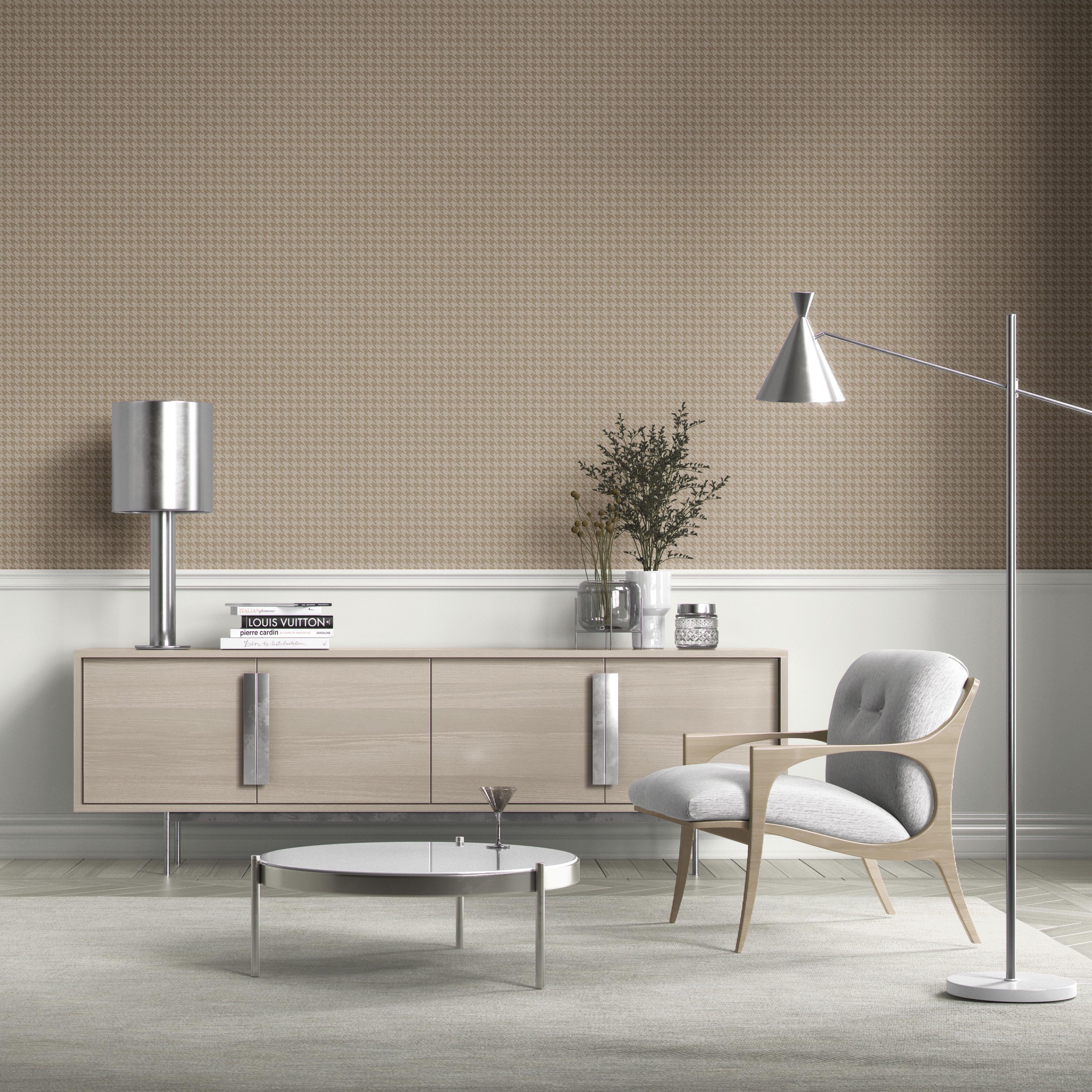 Neutral Plain/ Textured Houndstooth Kitchen Wallpaper Sample (Light Brown/ Beige)