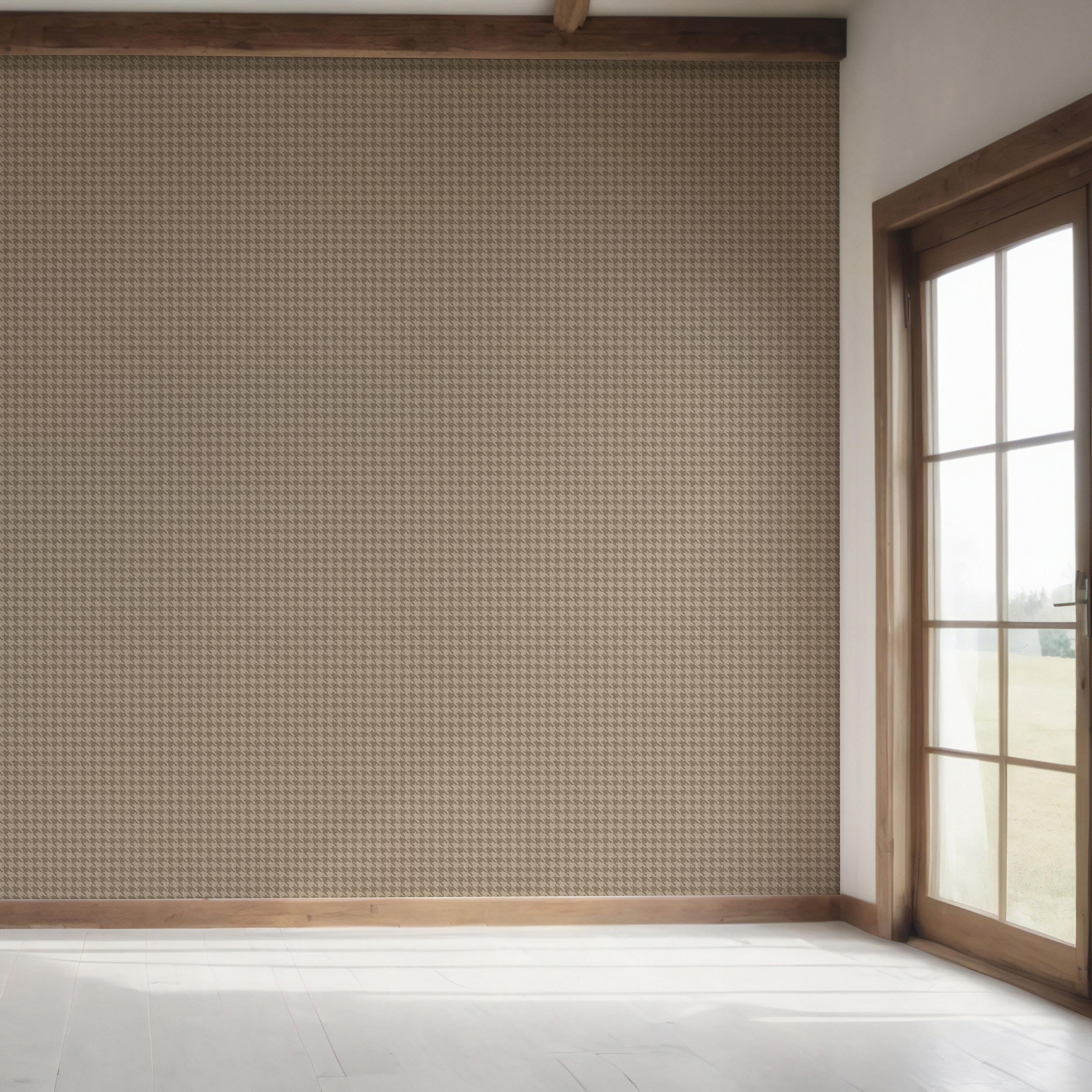 Neutral Plain/ Textured Houndstooth Bedroom Wallpaper Sample (Coffee Brown)