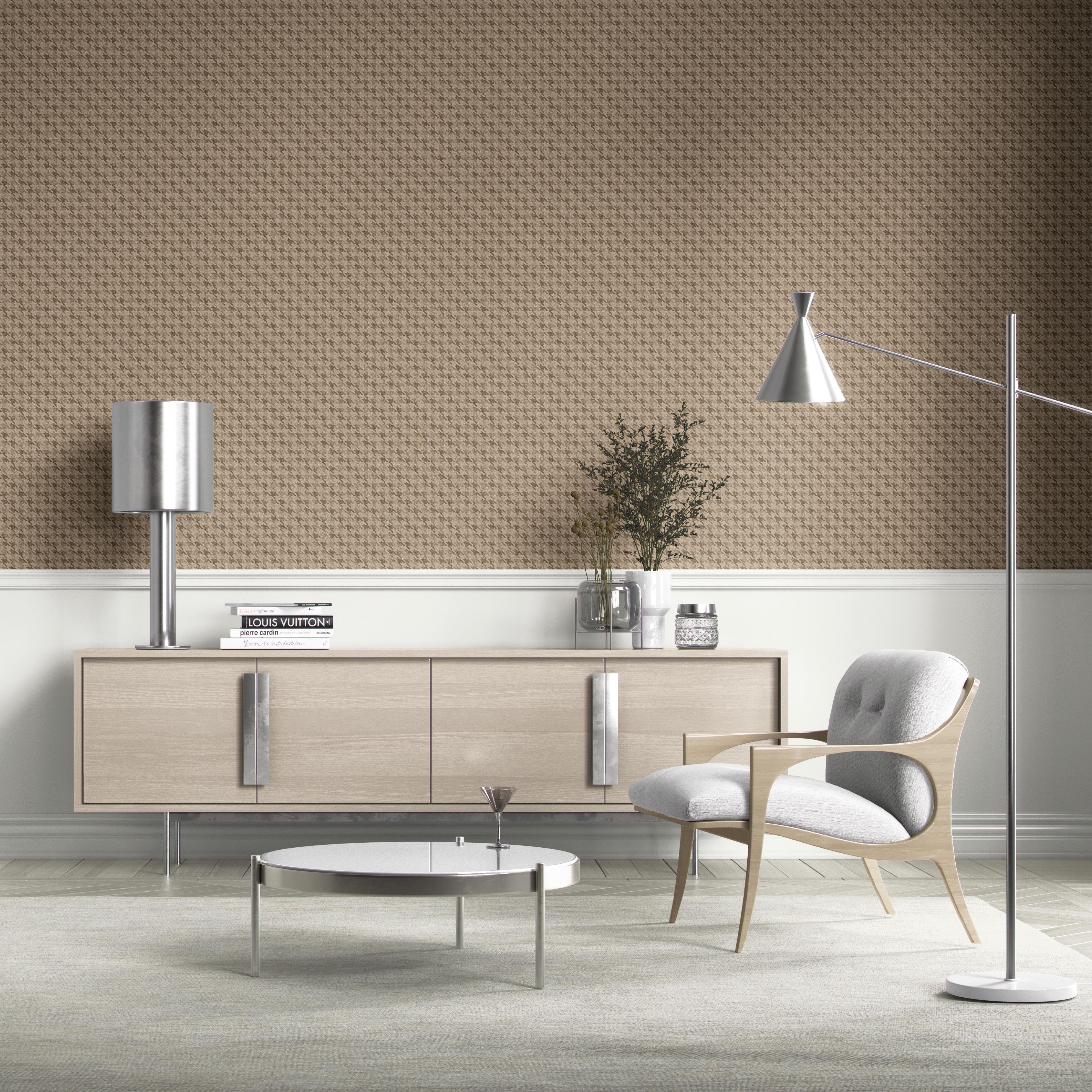 Neutral Plain/ Textured Houndstooth Kitchen Wallpaper Sample (Coffee Brown)
