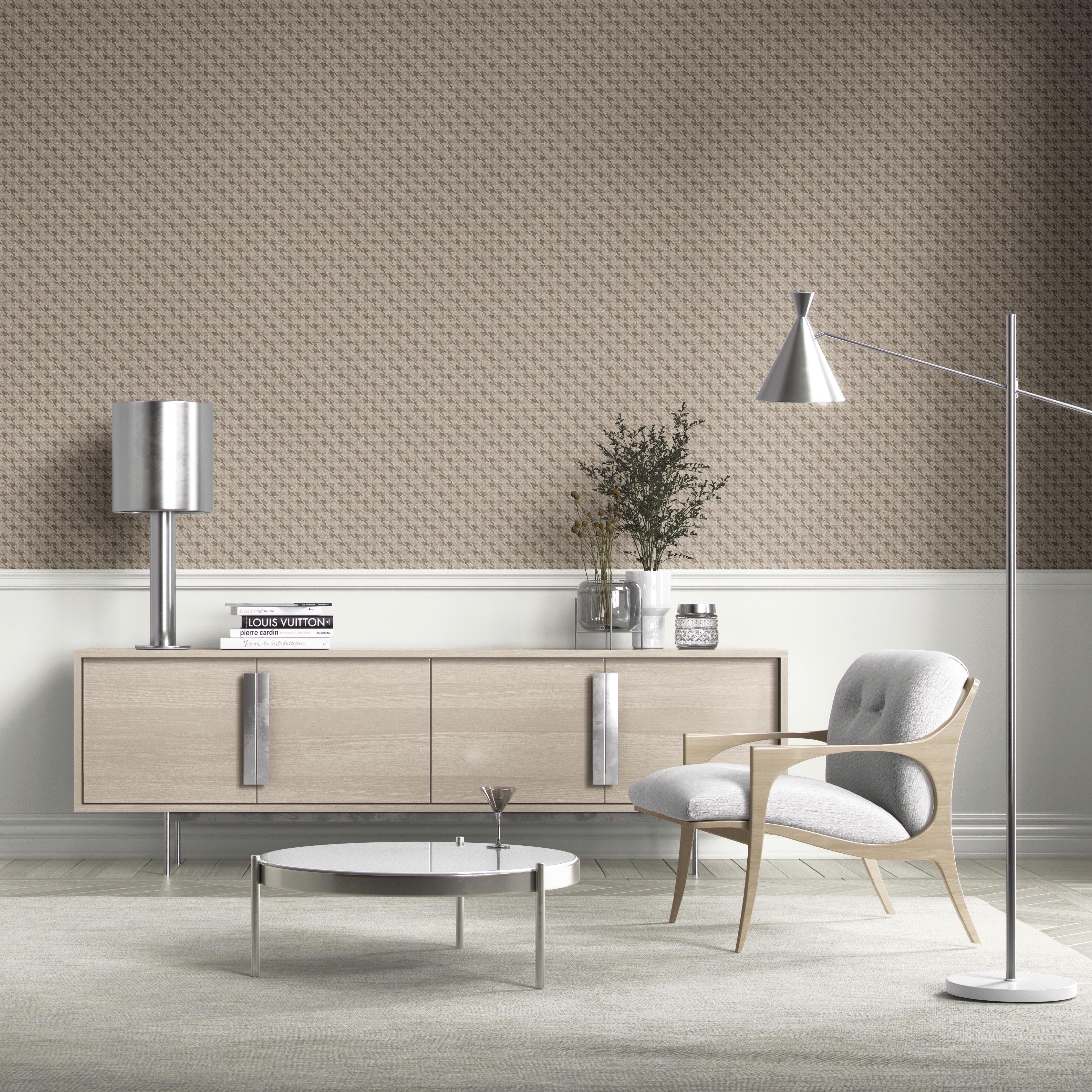 Neutral Plain/ Textured Houndstooth Kitchen Wallpaper (Beige/ Warm Gray/ Taupe)