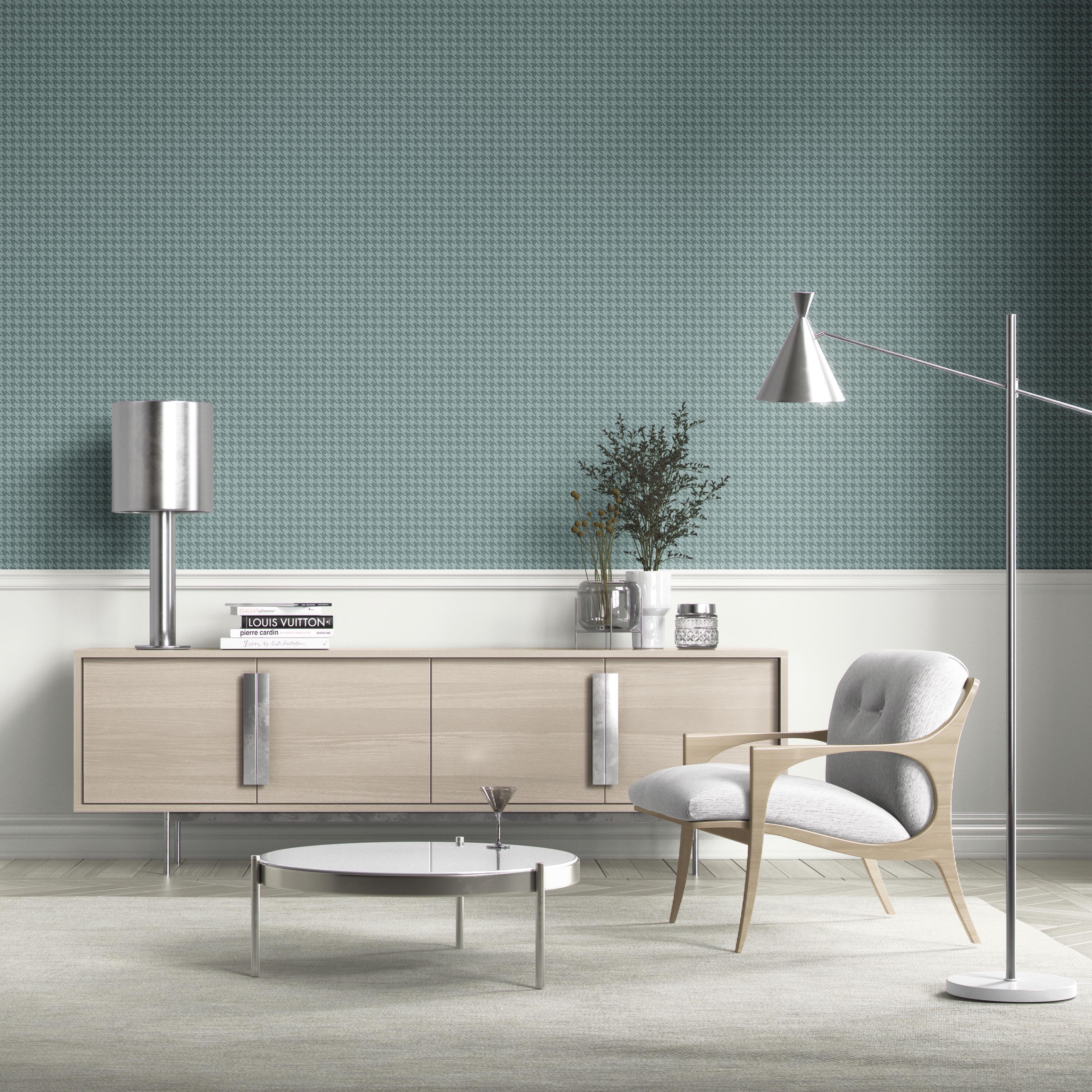 Plain/ Textured Houndstooth Kitchen Wallpaper (Soft Blue)