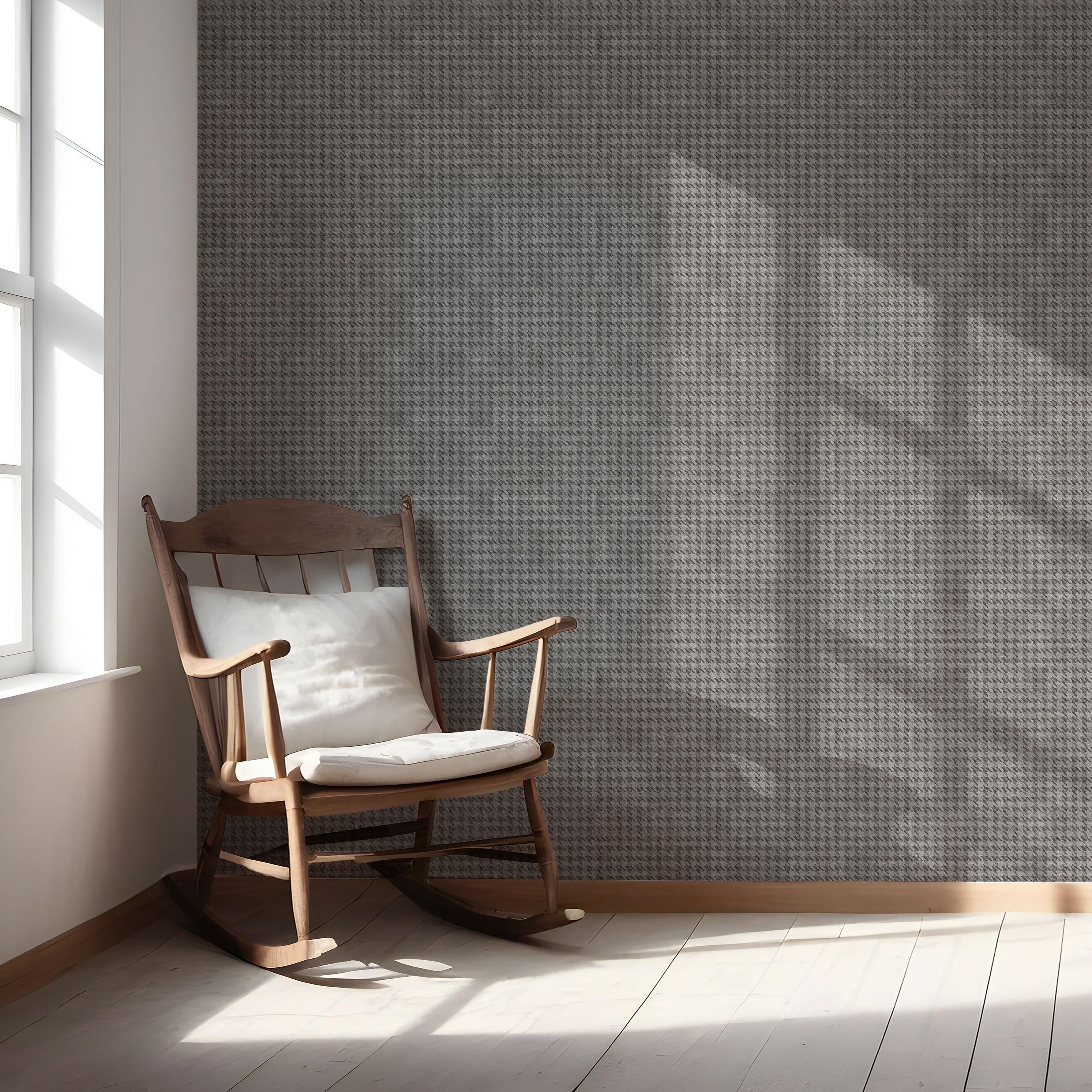 Neutral Plain/ Textured Houndstooth Nursery Wallpaper Sample (Gray/ Black)
