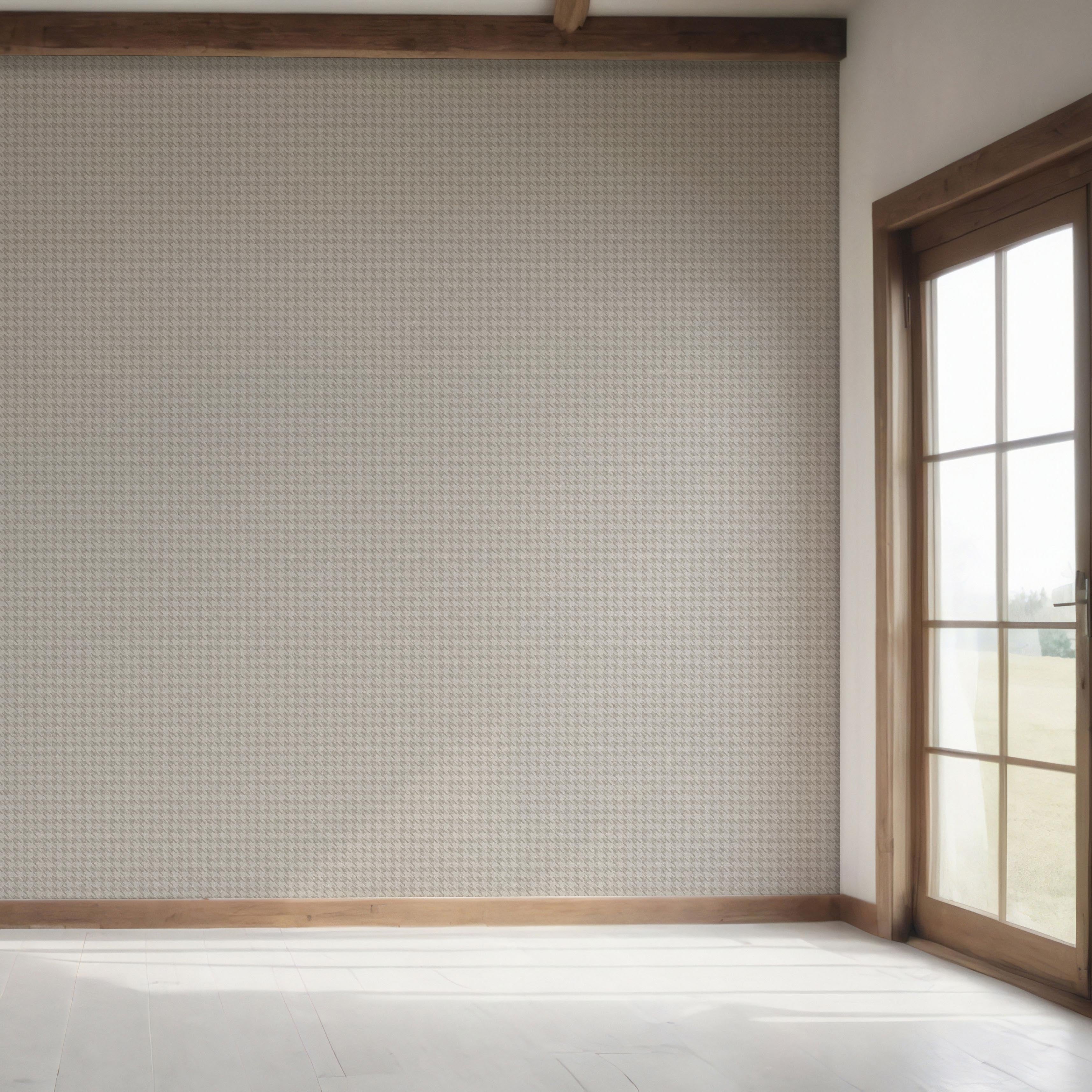 Neutral Plain/ Textured Houndstooth Bedroom Wallpaper (Pale Gray/ Greige)