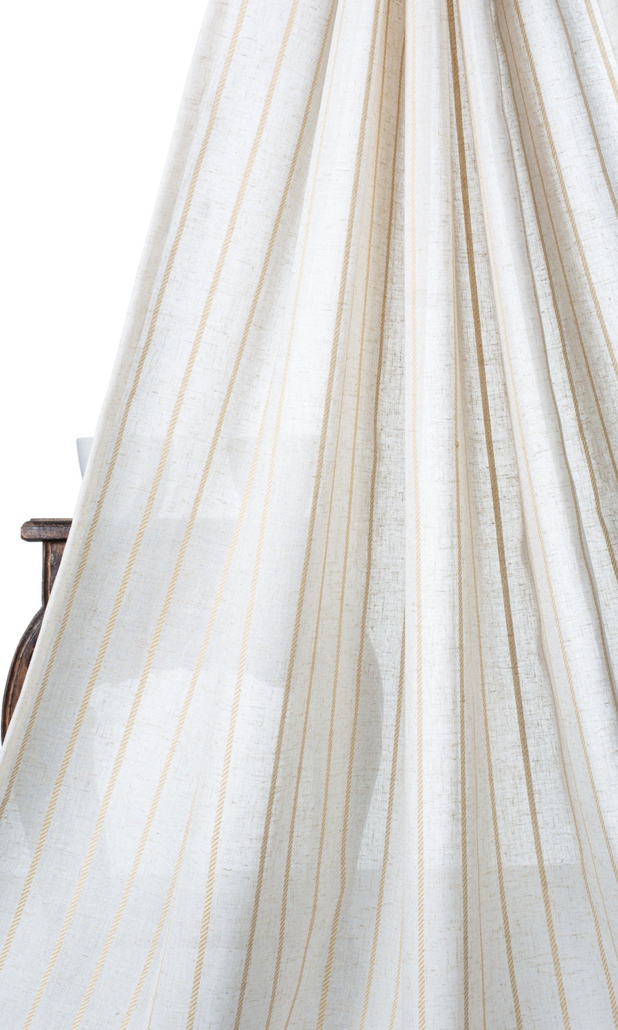 Striped Sheer Window Treatments Fabric By the Yard (White/ Mustard Beige)