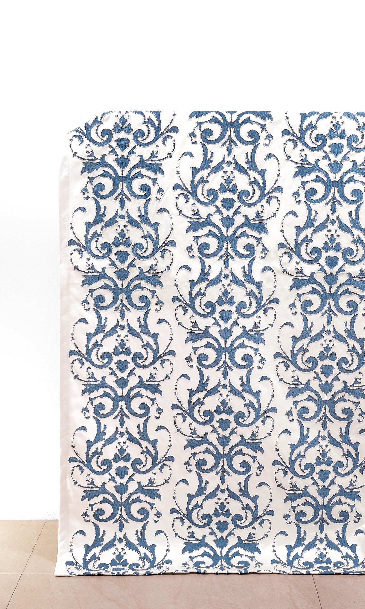 Damask Home Décor Fabric Sample (White/ Blue)