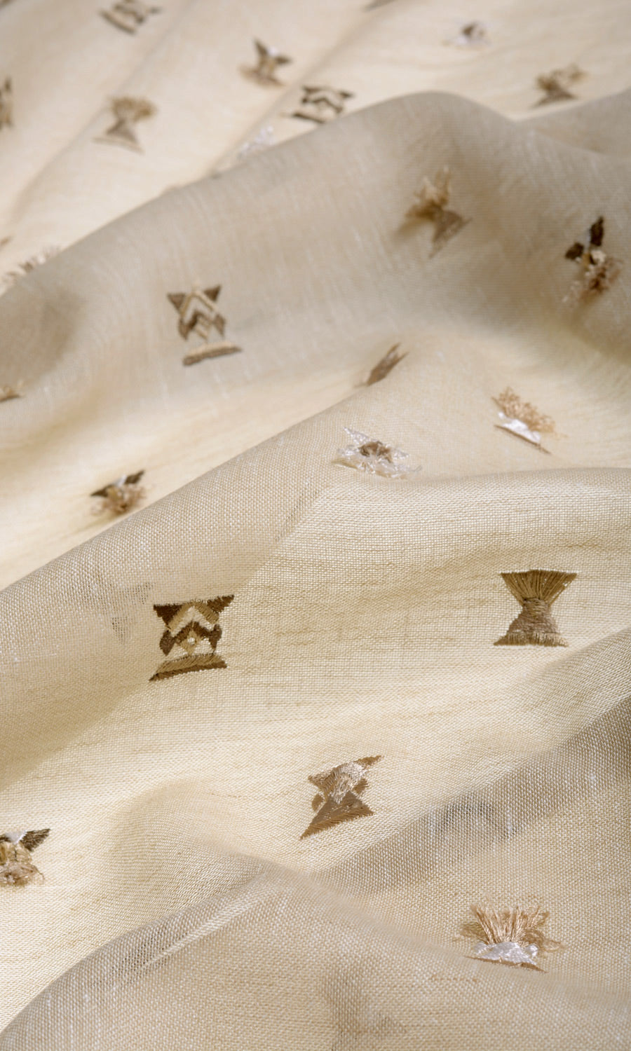 Embroidered Semi-Sheer Fabric By the Yard for Curtains & Drapes (Beige/ Brown)