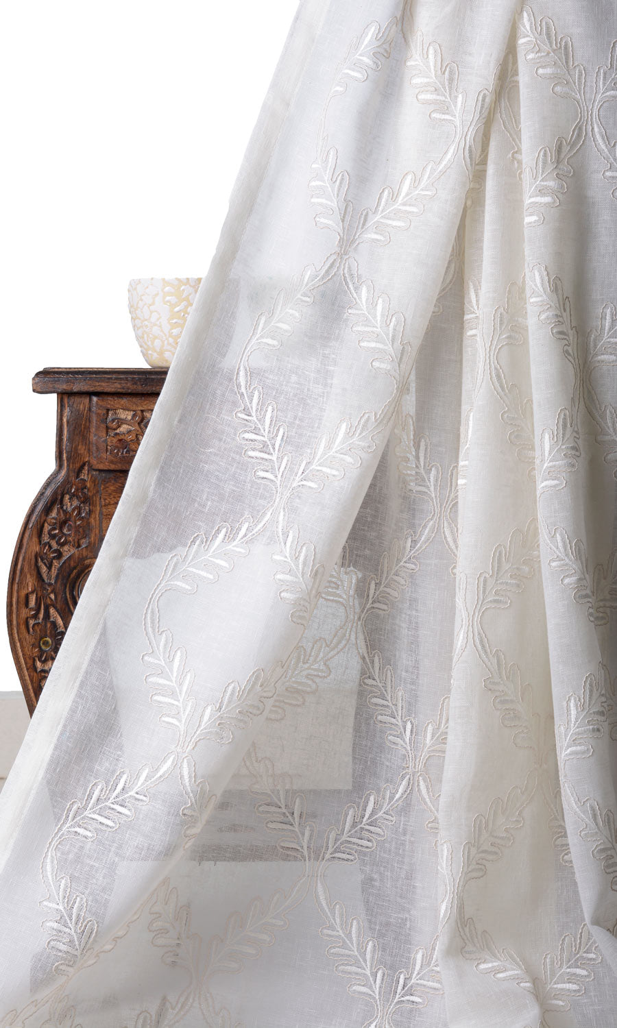 Sheer Floral Embroidery Home Décor Fabric By the Yard (White/ Cream)