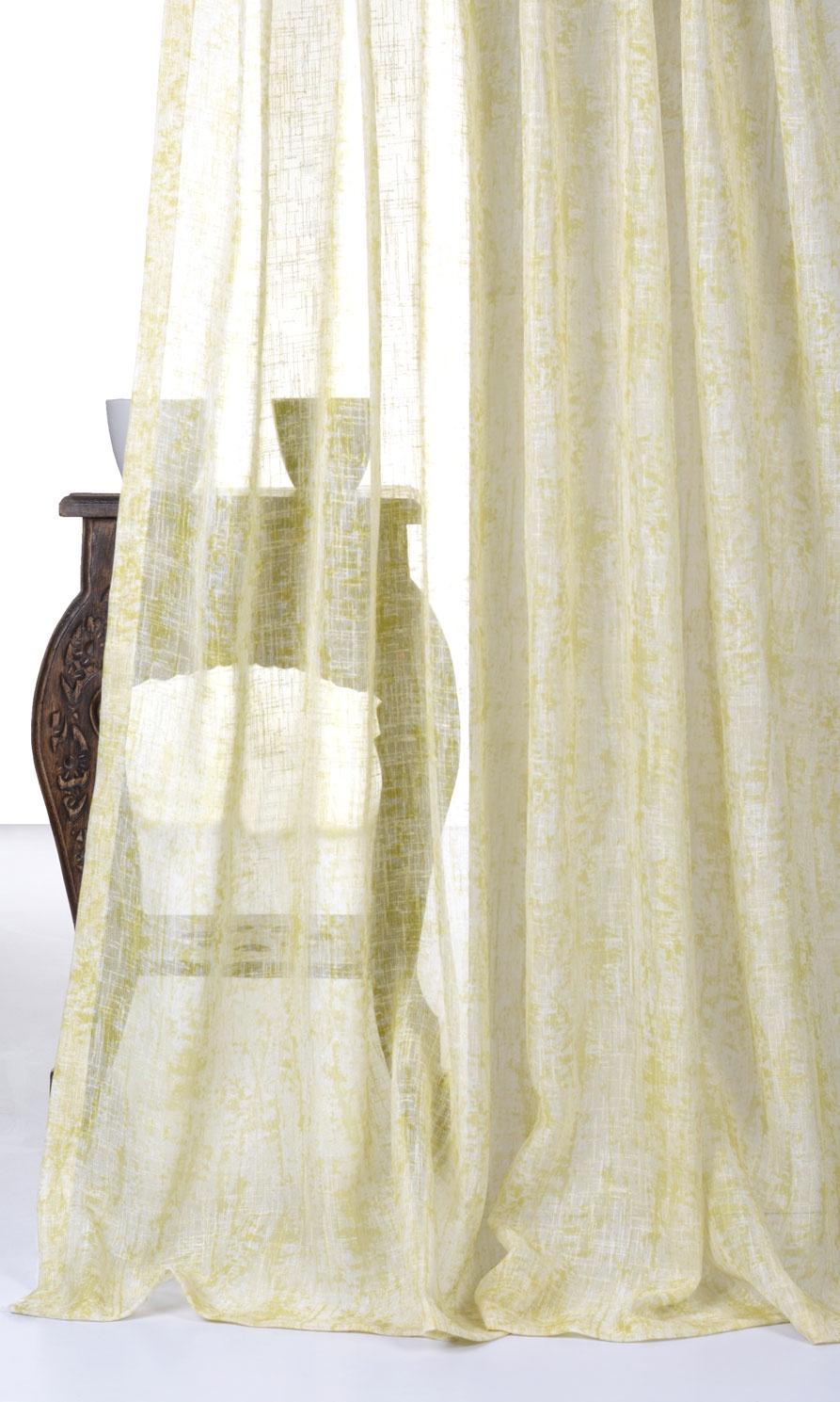 Textured Sheer Fabric Sample for Curtains & Drapes (Yellow-Green)