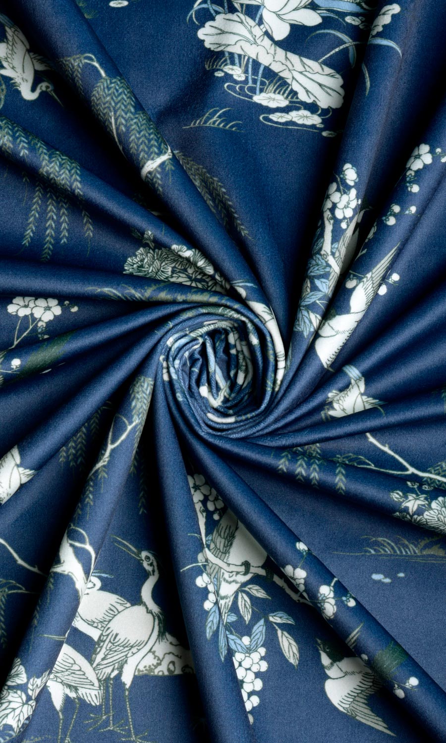 Chinoiserie Toile Velvet Fabric By the Yard for Curtains & Drapes (Navy Blue)