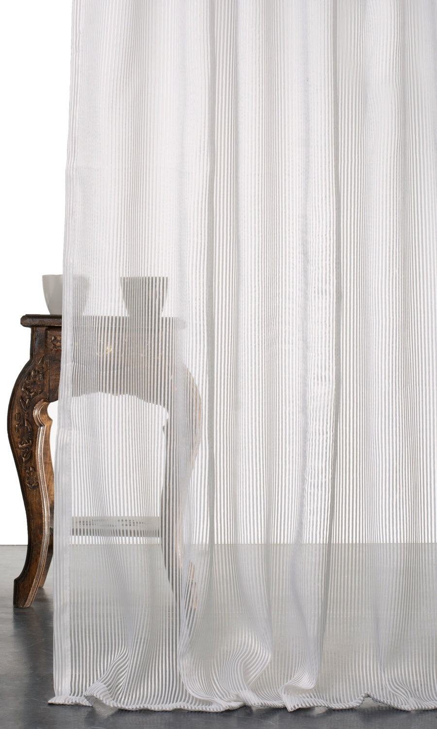 Striped Sheer Window Treatments Fabric By the Yard (White)
