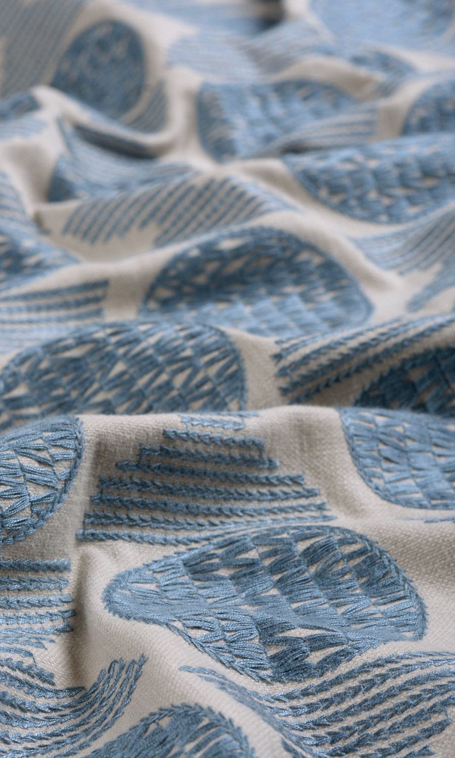 Embroidered Cotton Fabric By the Yard for Curtains & Drapes (Beige/ Steel Blue)