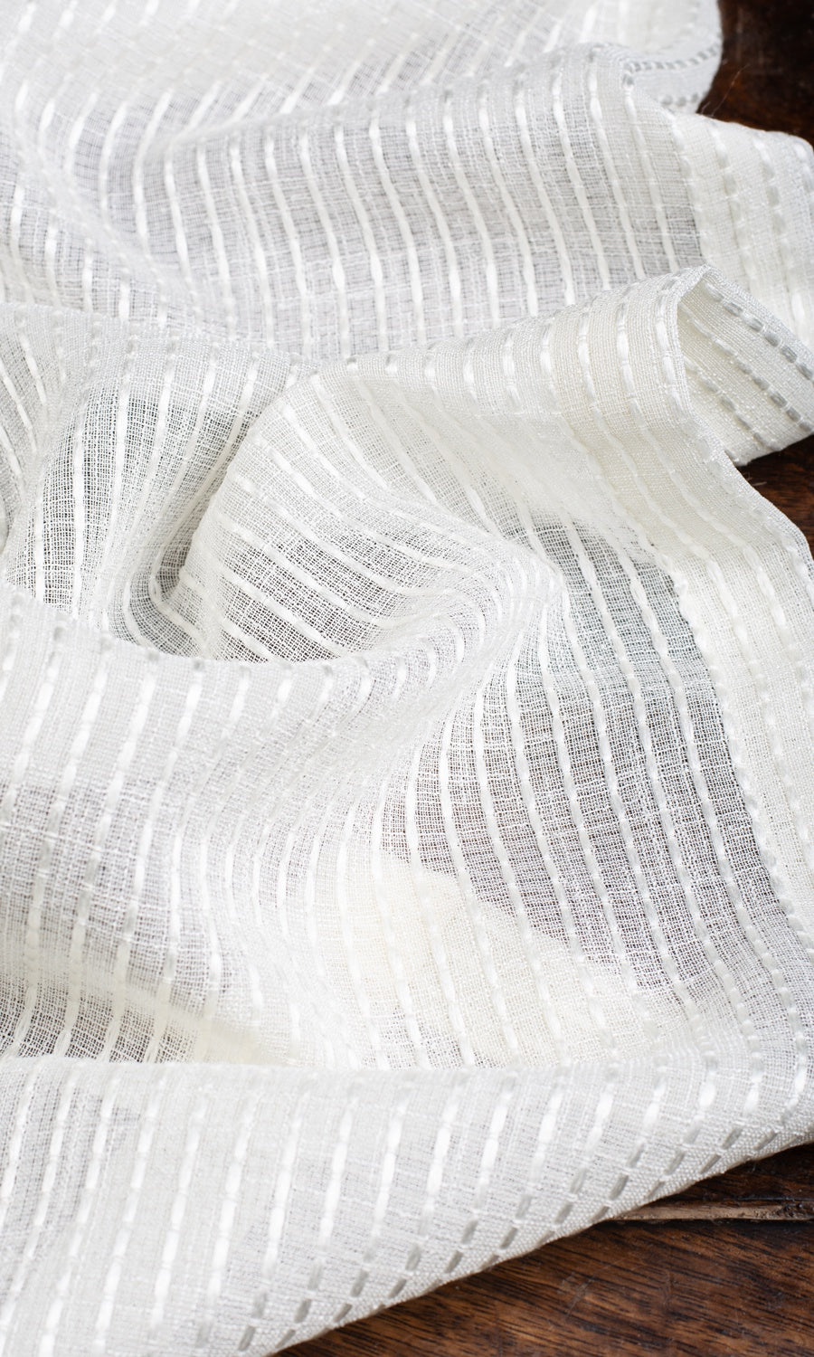 Embroidered Striped Sheer Window Treatments Fabric Sample (Pearl White)