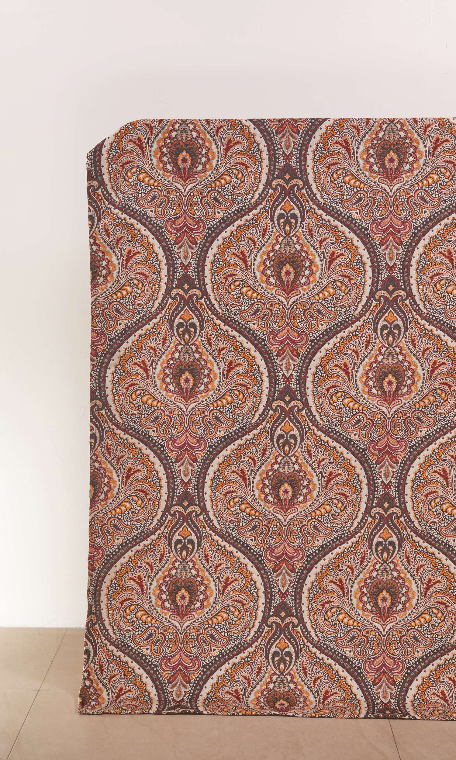 Damask Home Décor Fabric By the Yard (Umber Brown/ Red/ Yellow)