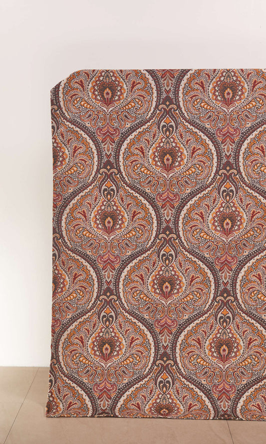 Damask Home Décor Fabric By the Yard (Umber Brown/ Red/ Yellow)