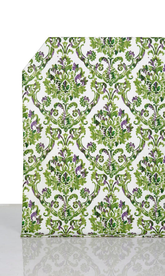 Damask Patterned Home Décor Fabric By the Yard (Green/ Purple)