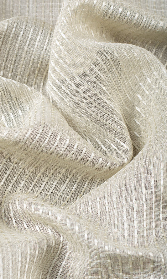 Striped Embroidery Sheer Home Décor Fabric By the Yard (Pale Beige)
