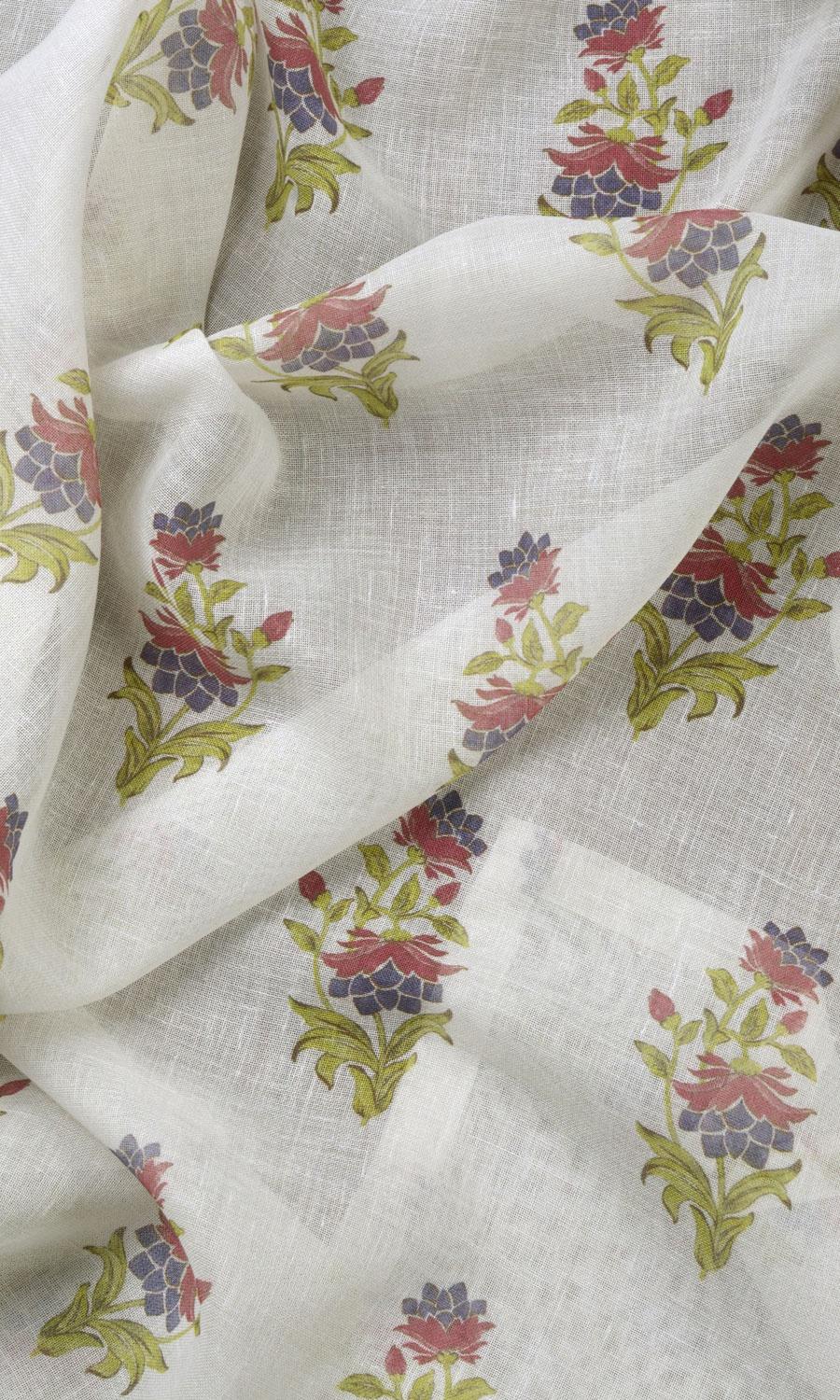 Sheer Floral Fabric By the Yard for Curtains & Drapes (Cream/ Pink)