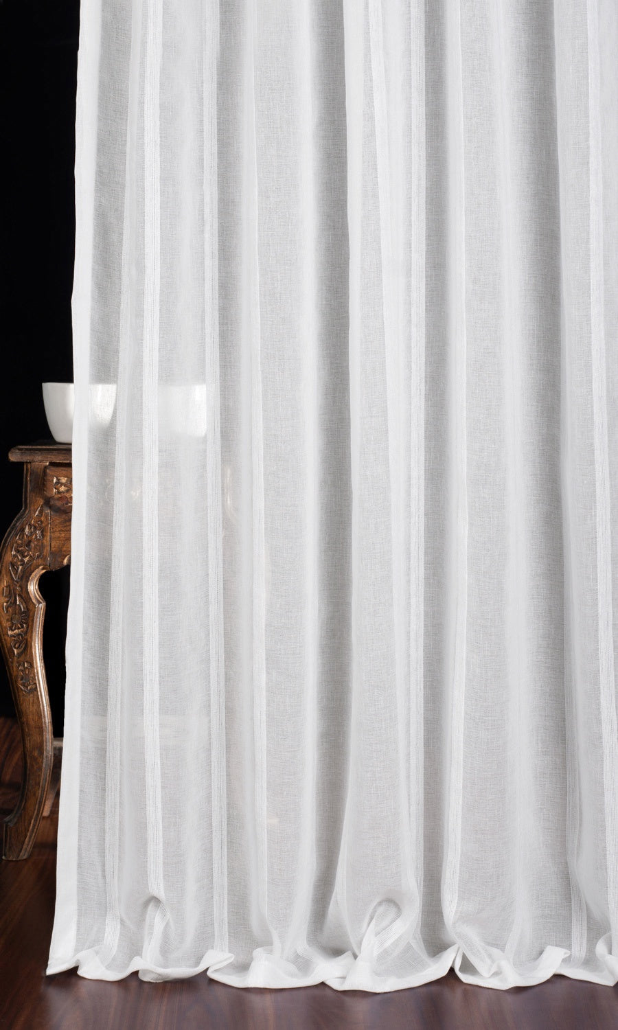 Woven Striped Sheer Window Treatments Fabric By the Yard (White)