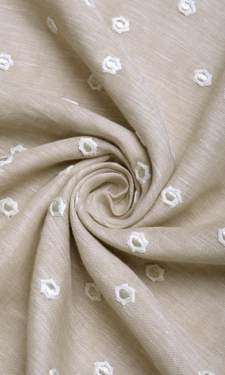 Sheer Embroidered Linen Home Décor Fabric By the Yard (Beige)