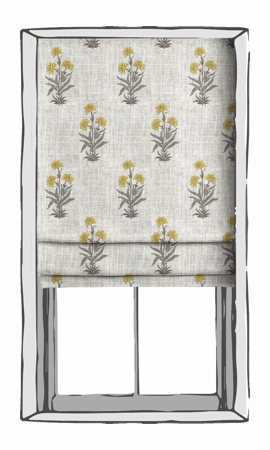 Modern Floral Window Treatments Fabric By the Yard (White/ Yellow/ Grey)