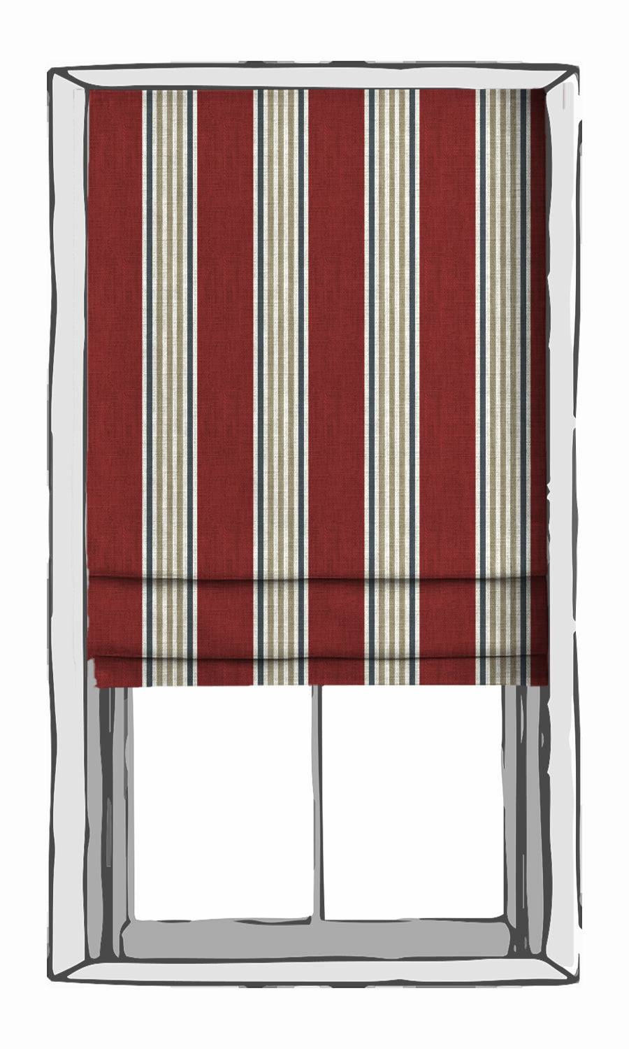Striped Curtains for Living, Bedroom, Kitchen, Bathroom (Deep Red/ Beige)