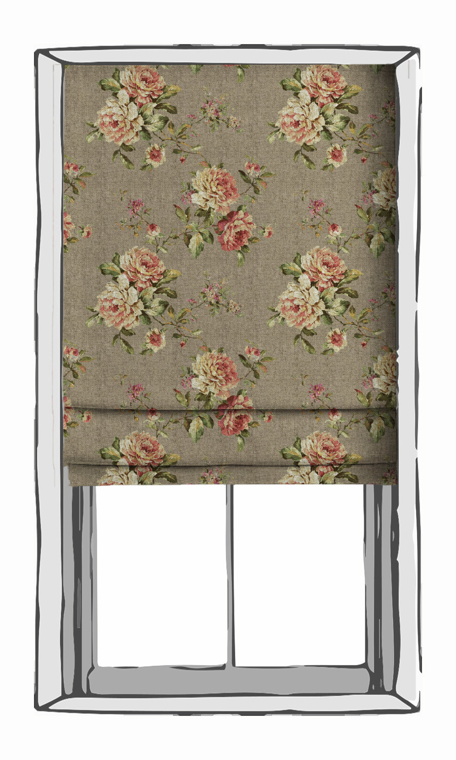 Floral Country Window Treatments Fabric By the Yard (Grey/ Green/ Pink)