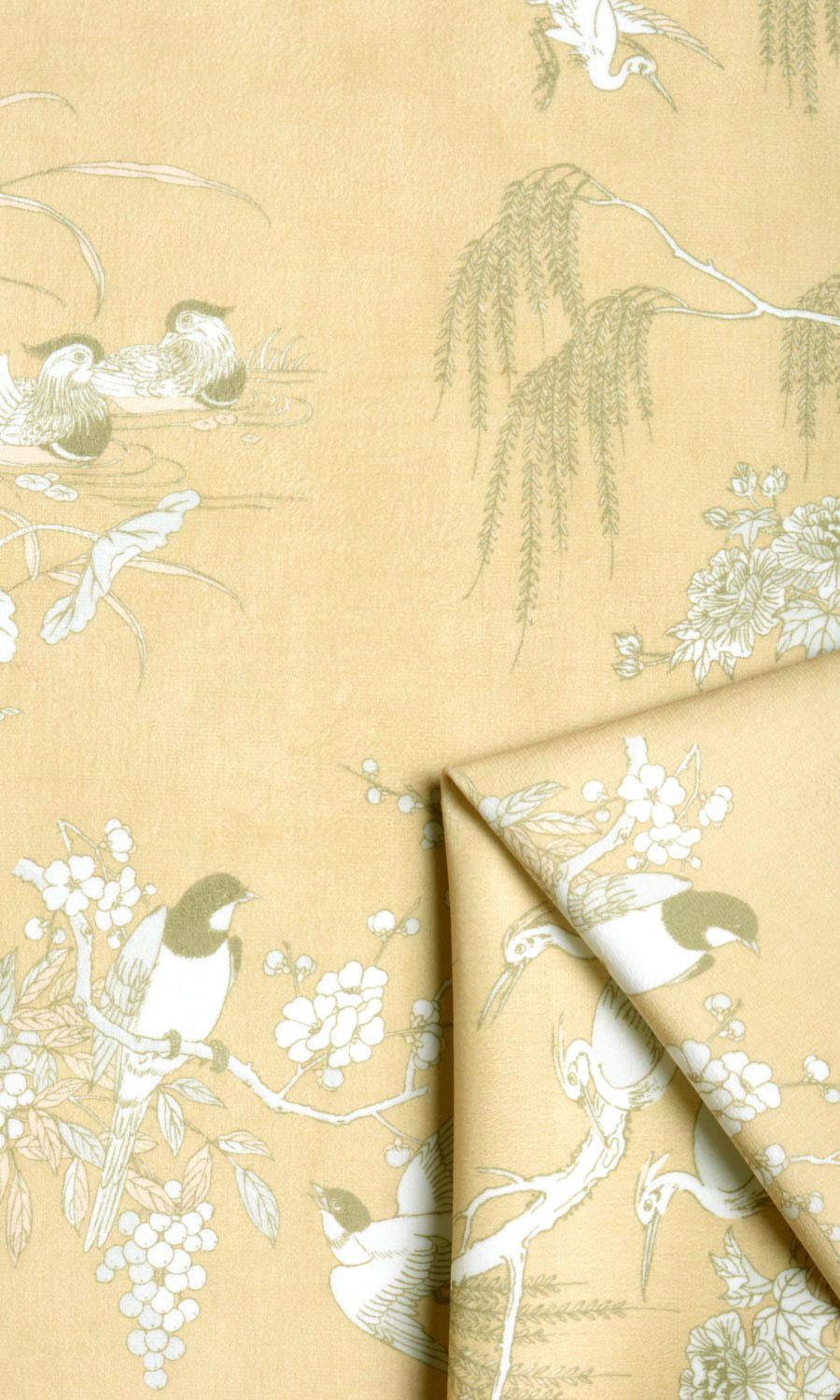 Chinoiserie Toile Velvet Fabric Material By the Yard (Yellow)