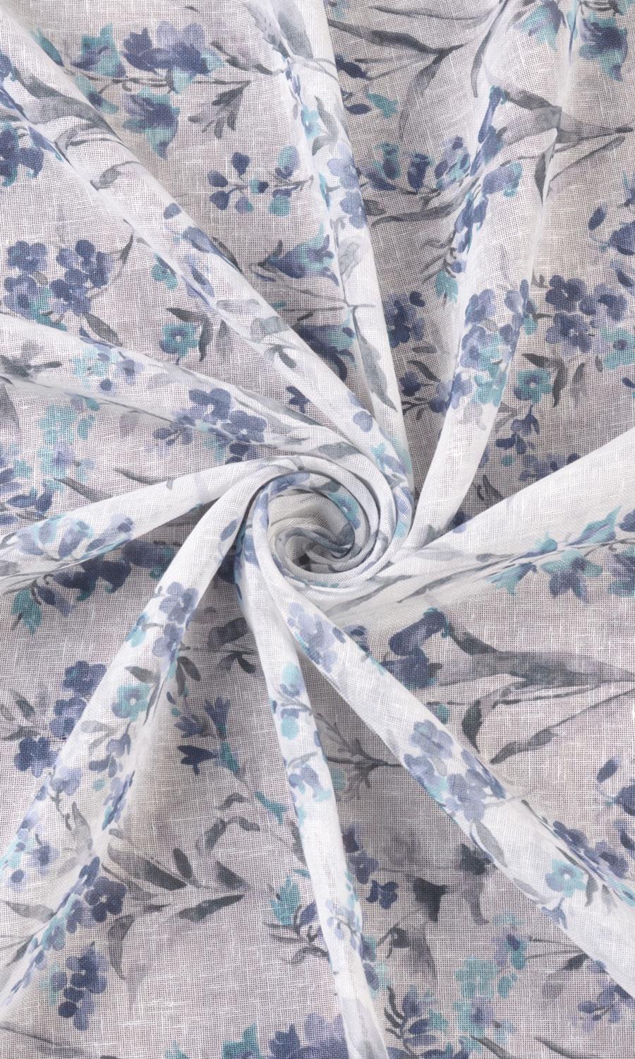 Sheer Floral Print Home Textile Fabric Material By the Yard (Blue/ Grey)