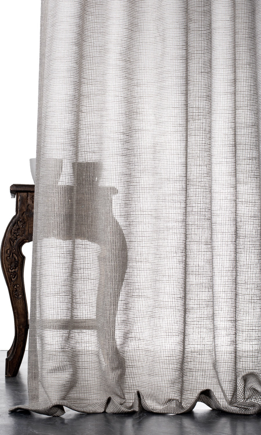 Checkered Sheer Window Treatments Fabric By the Yard (Grey)