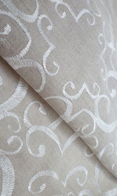 Floral Embroidered Linen Curtains (Brown)