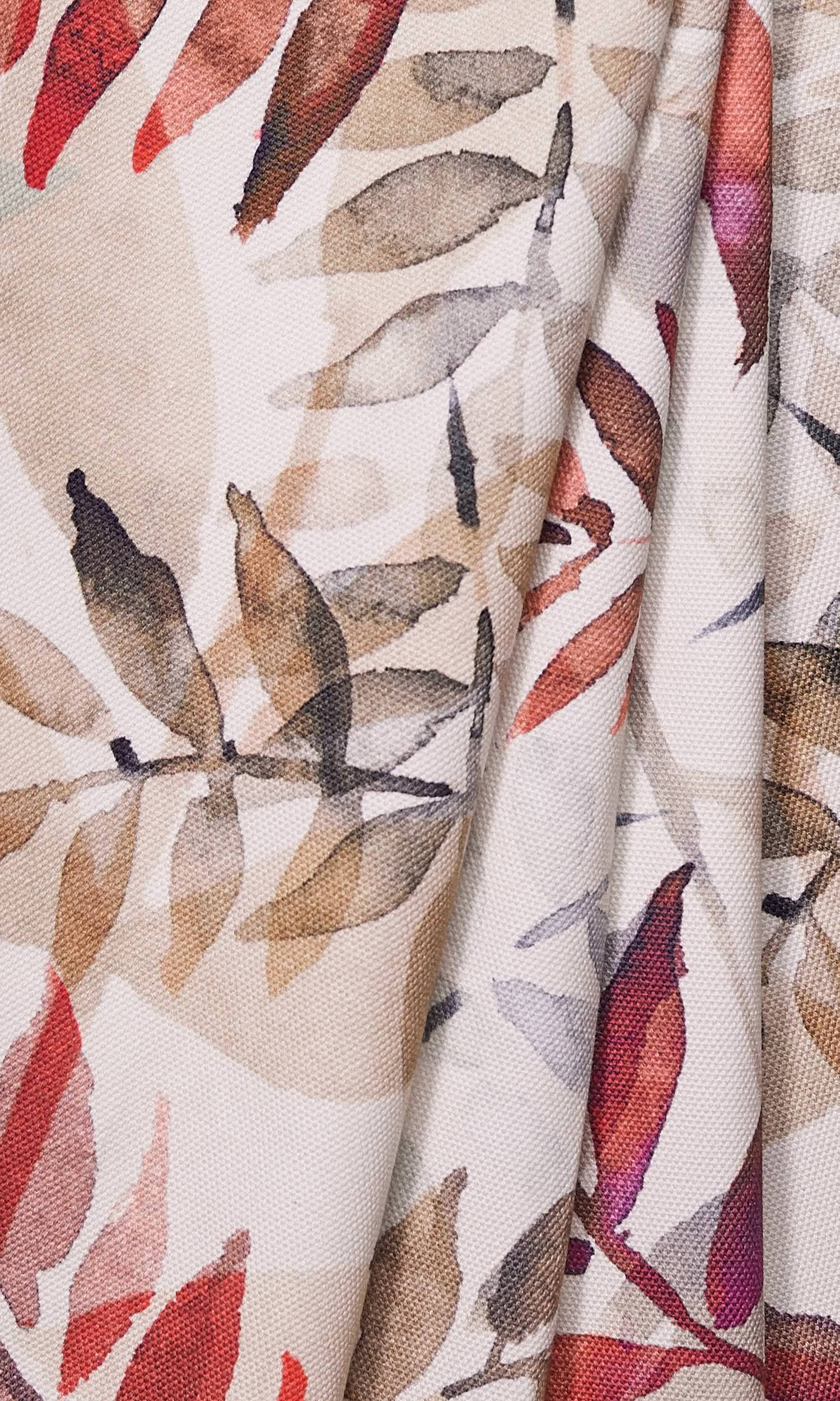 Floral Cotton Window Treatments Fabric By the Yard (Red/ Gray/ White)