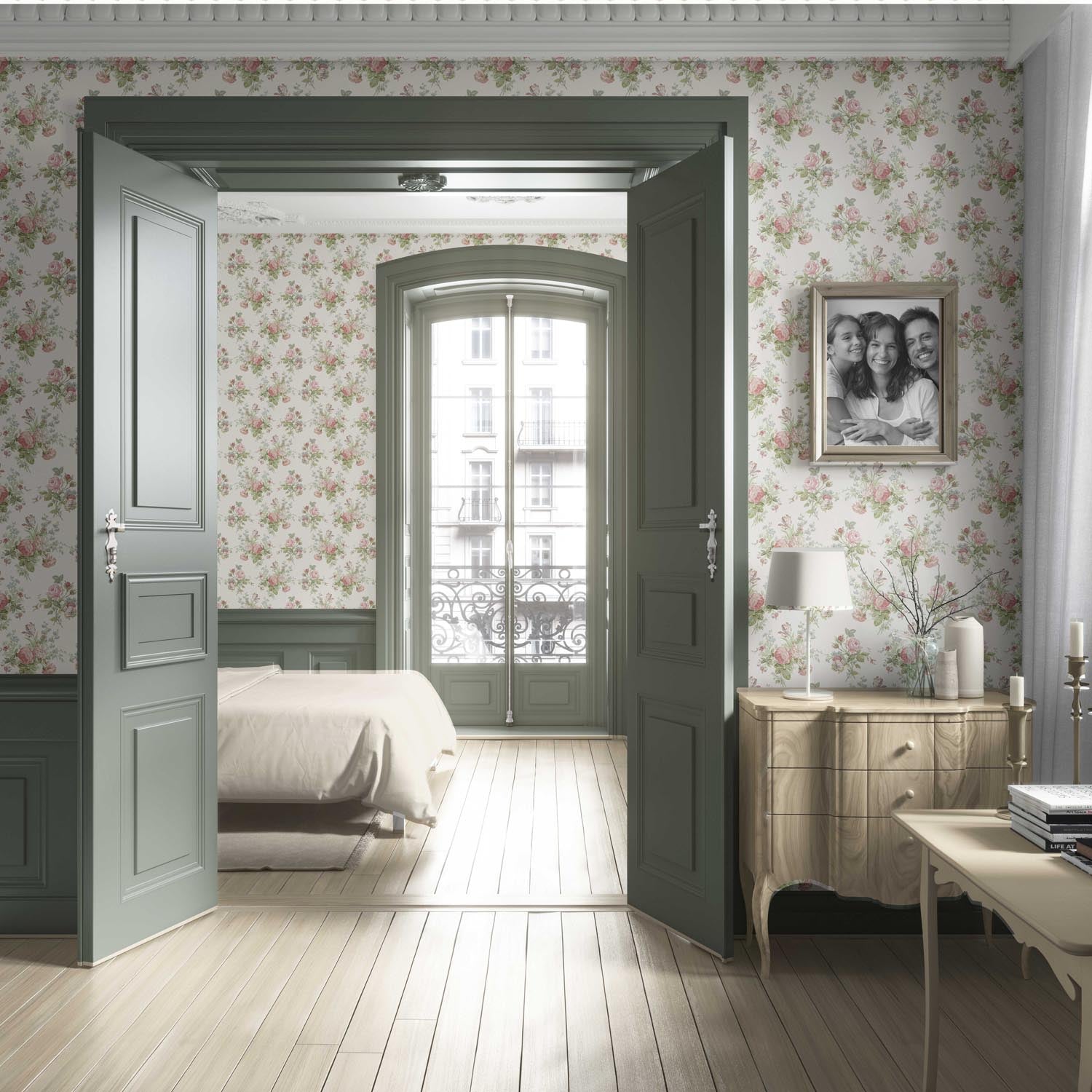 Patterned Floral Block Print Living Room Wallpaper (Cream/ Soft Pink/ Green/ Blue)