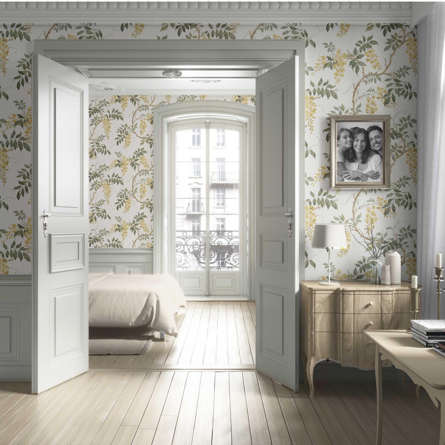 Floral Vine/ Botanical Patterned Living Room Wallpaper (Cream/ Yellow/ Green)