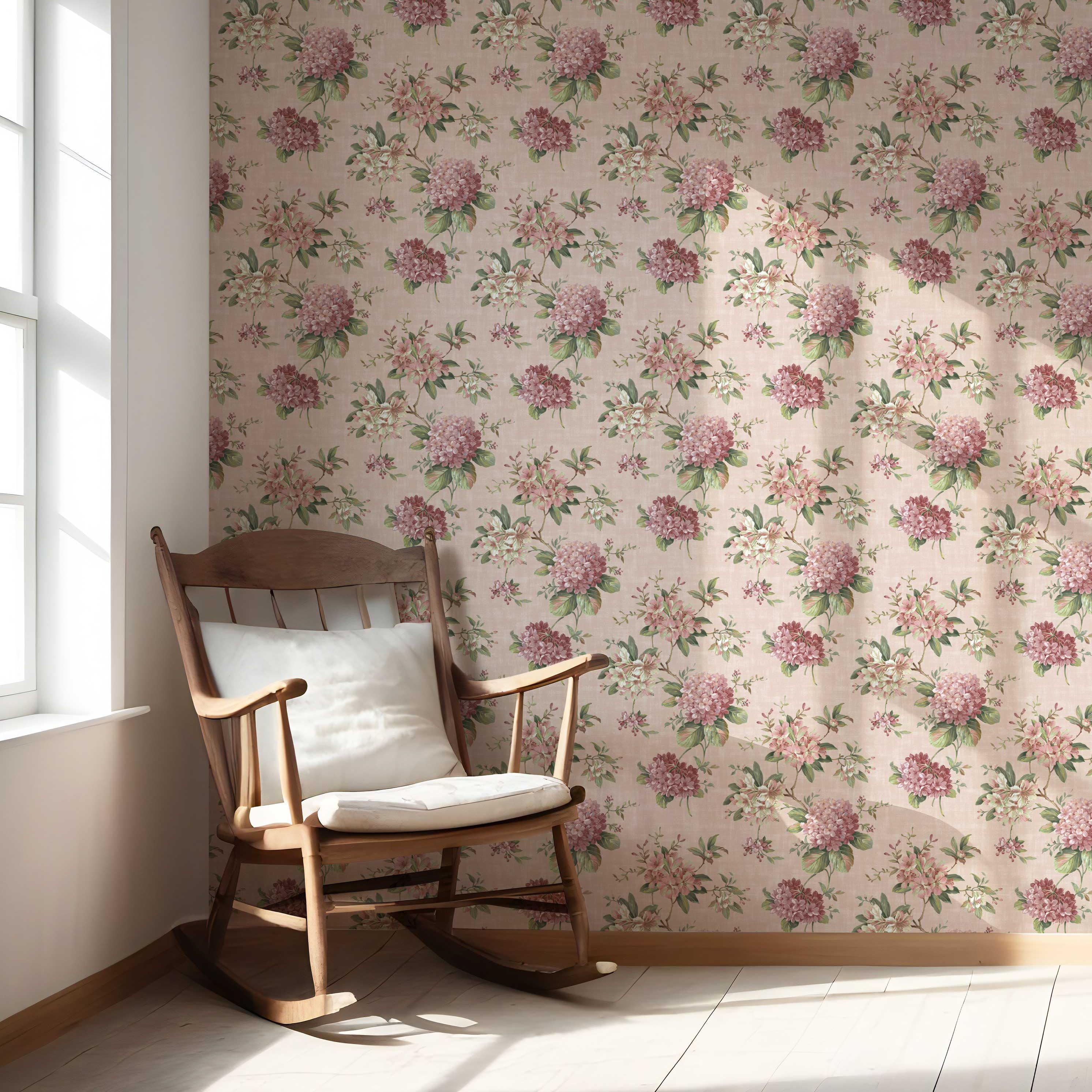 Modern Floral Block Print Nursery Wallpaper (Pink/ Green)