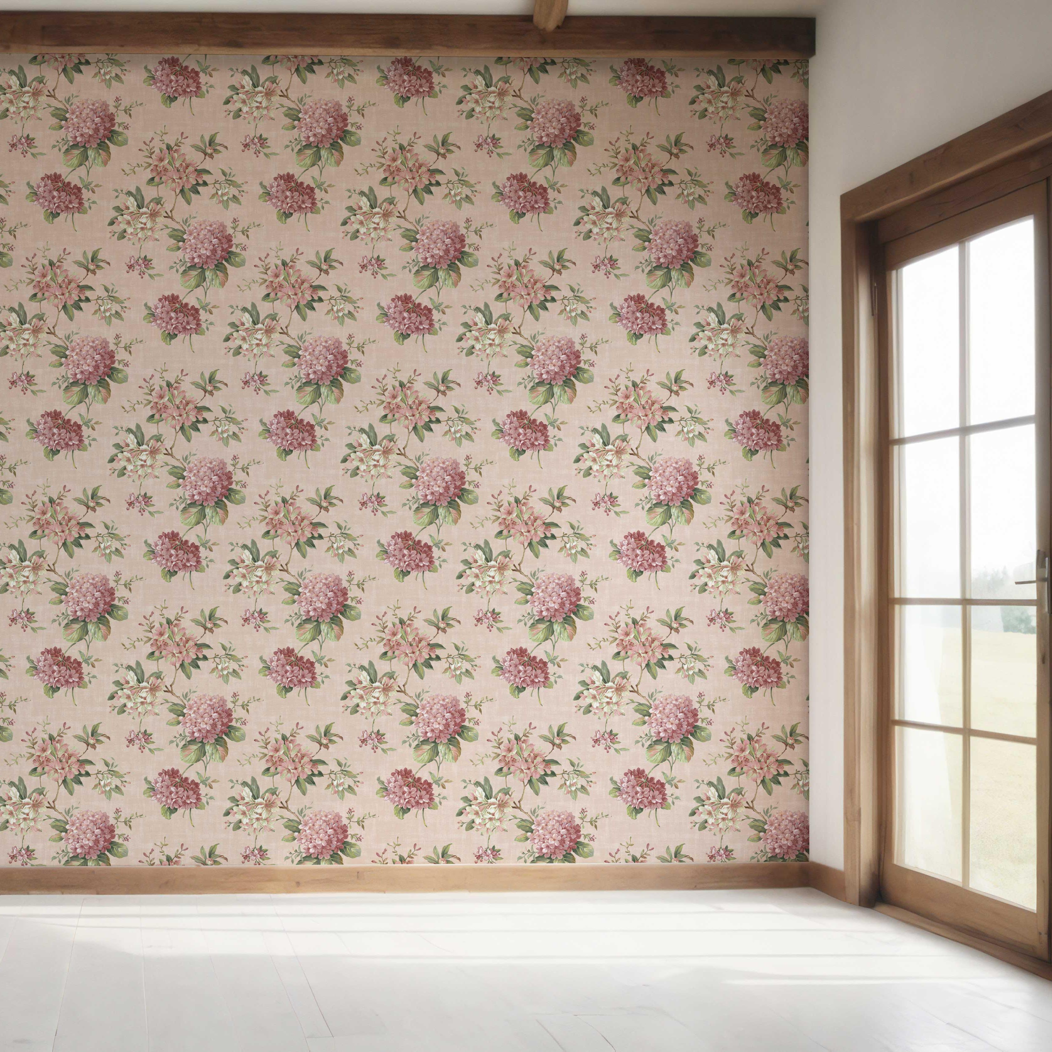 Modern Floral Block Print Bedroom Wallpaper (Pink/ Green)