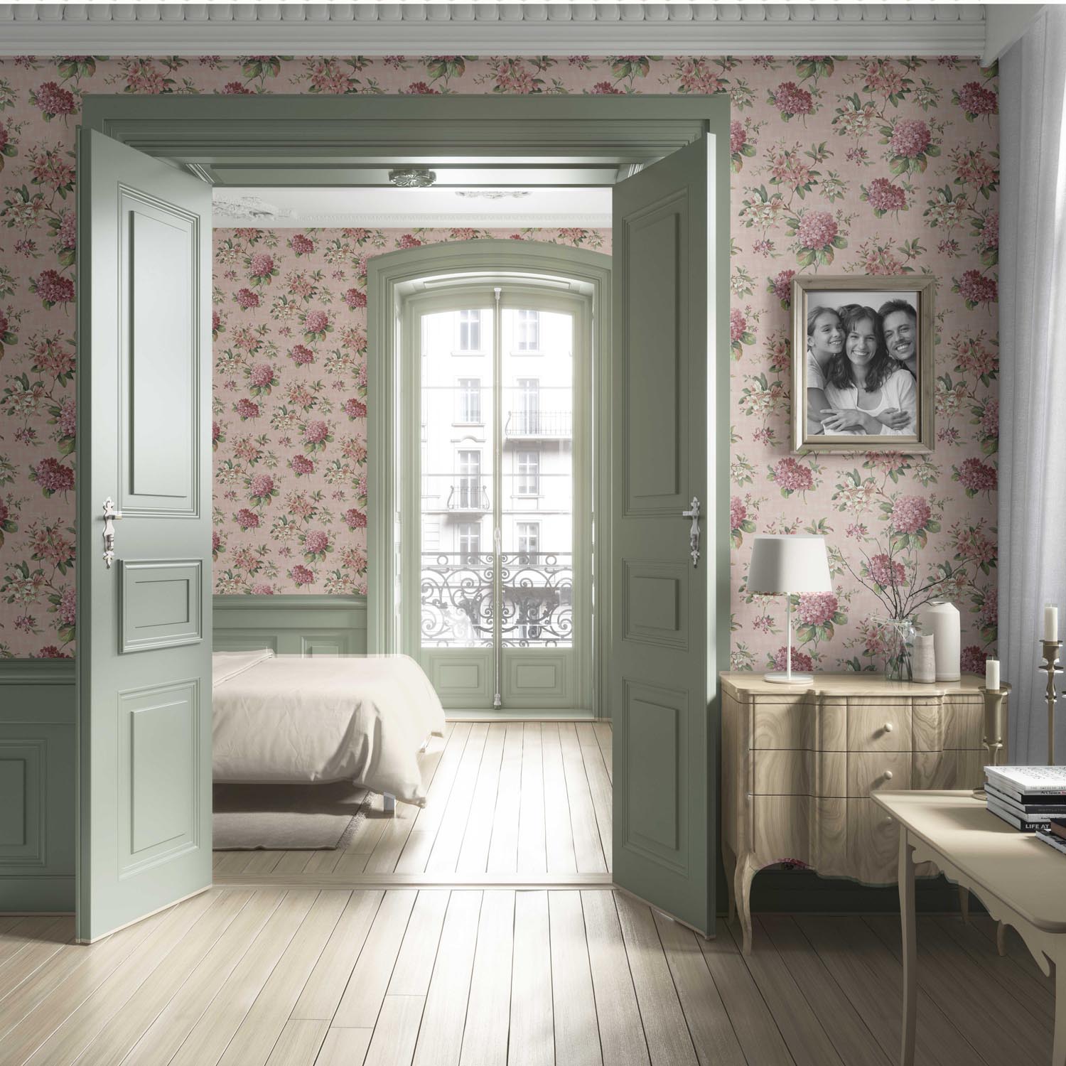Modern Floral Block Print Living Room Wallpaper (Pink/ Green)