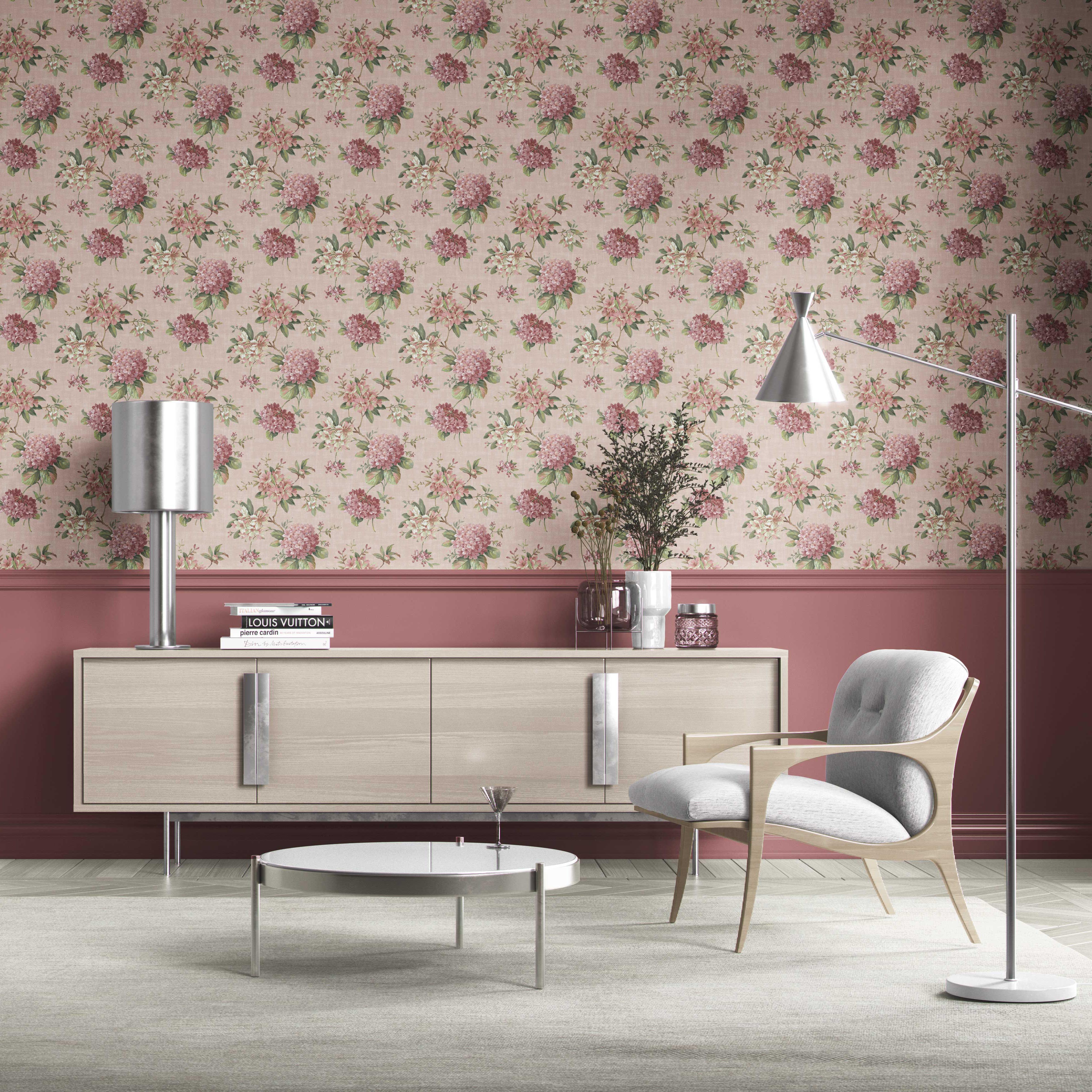 Modern Floral Block Print Kitchen Wallpaper (Pink/ Green)