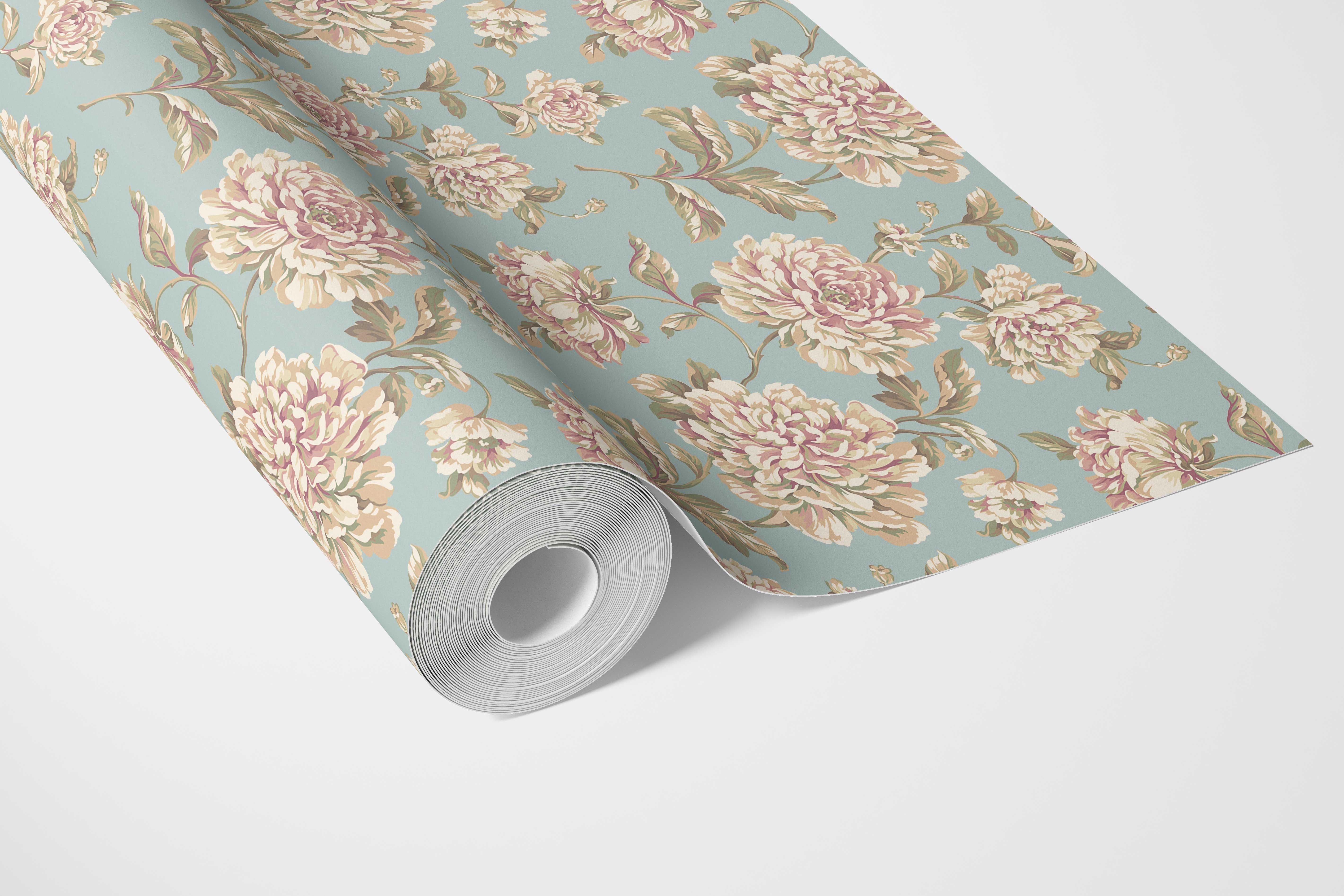 Chinoiserie/ English Floral Bathroom Wallpaper (Blue/ Cream/ Beige/ Pink/ Green)