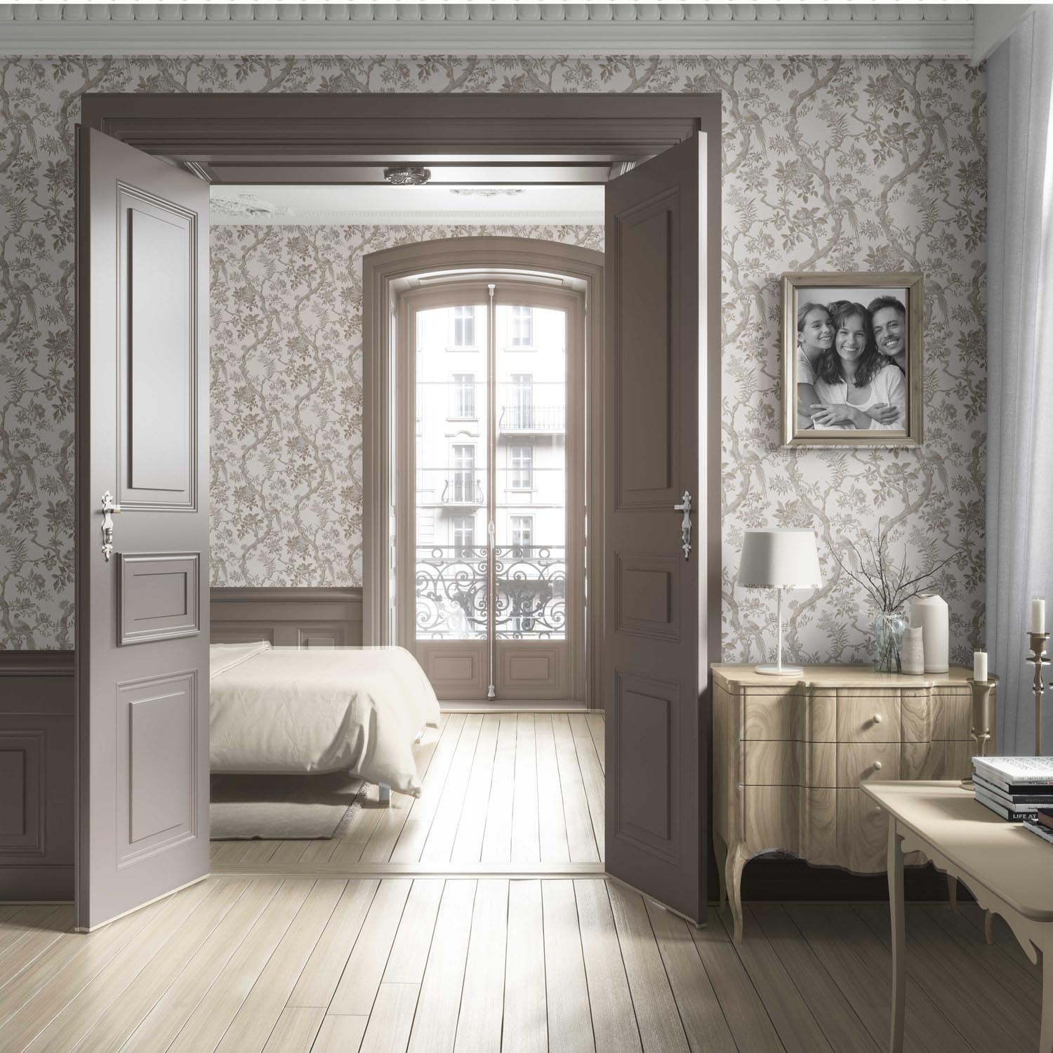 Floral Toile/ Bird Print Chinoiserie Living Room Wallpaper Sample (Brown/ Beige/ Taupe)